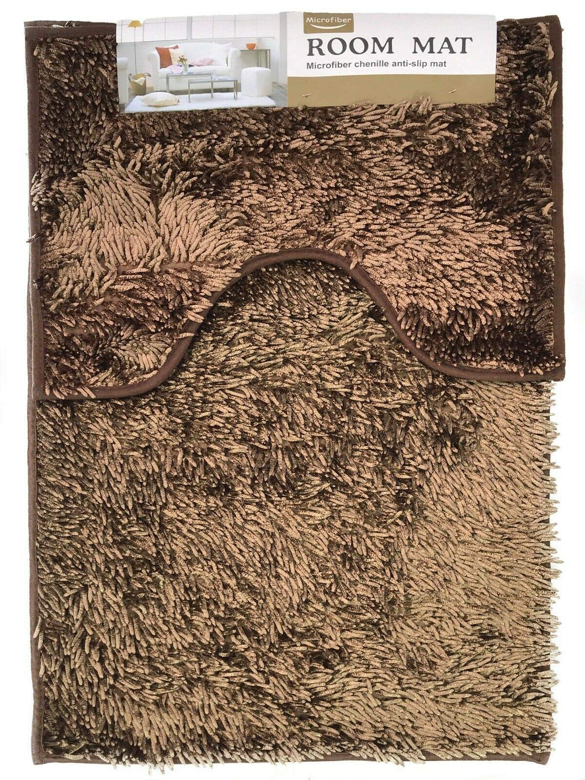 cushion maniasparkle chenille Bath & Pedestal Mat Sets Soft Bathroom Rugs Anti Slip (Brown)
