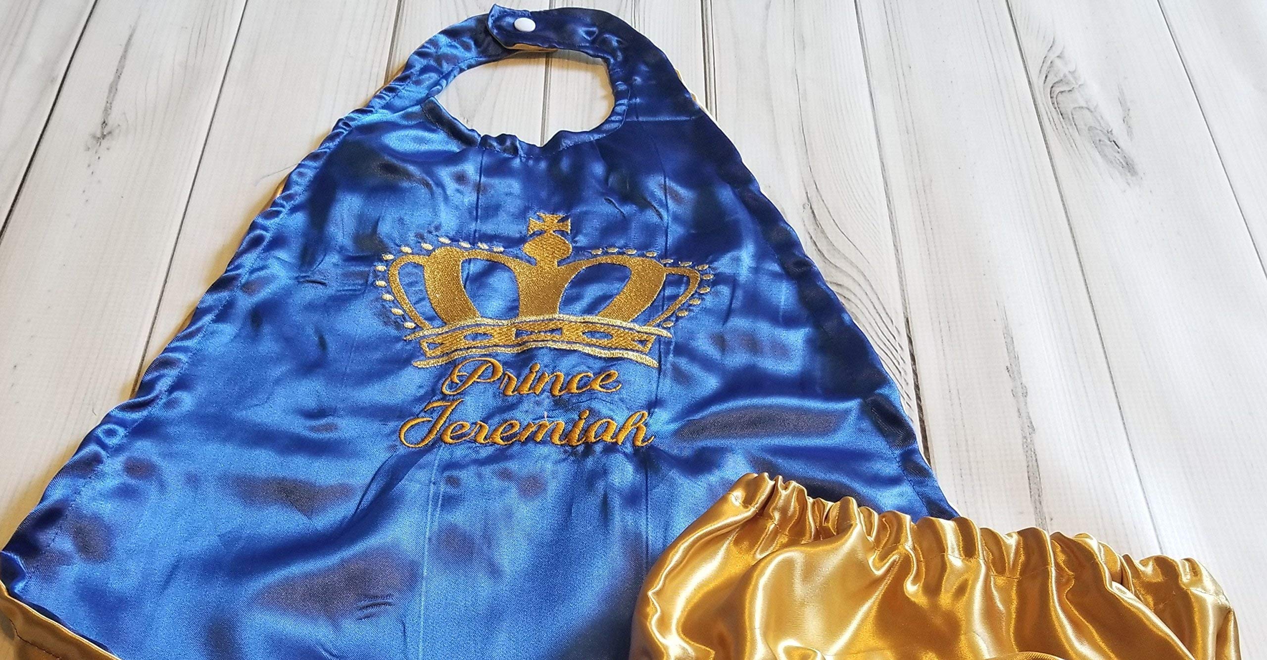 Baby Boy Royal Blue & Gold Smash Cake First Birthday Satin King Crown Cape & Gold Diaper Cover