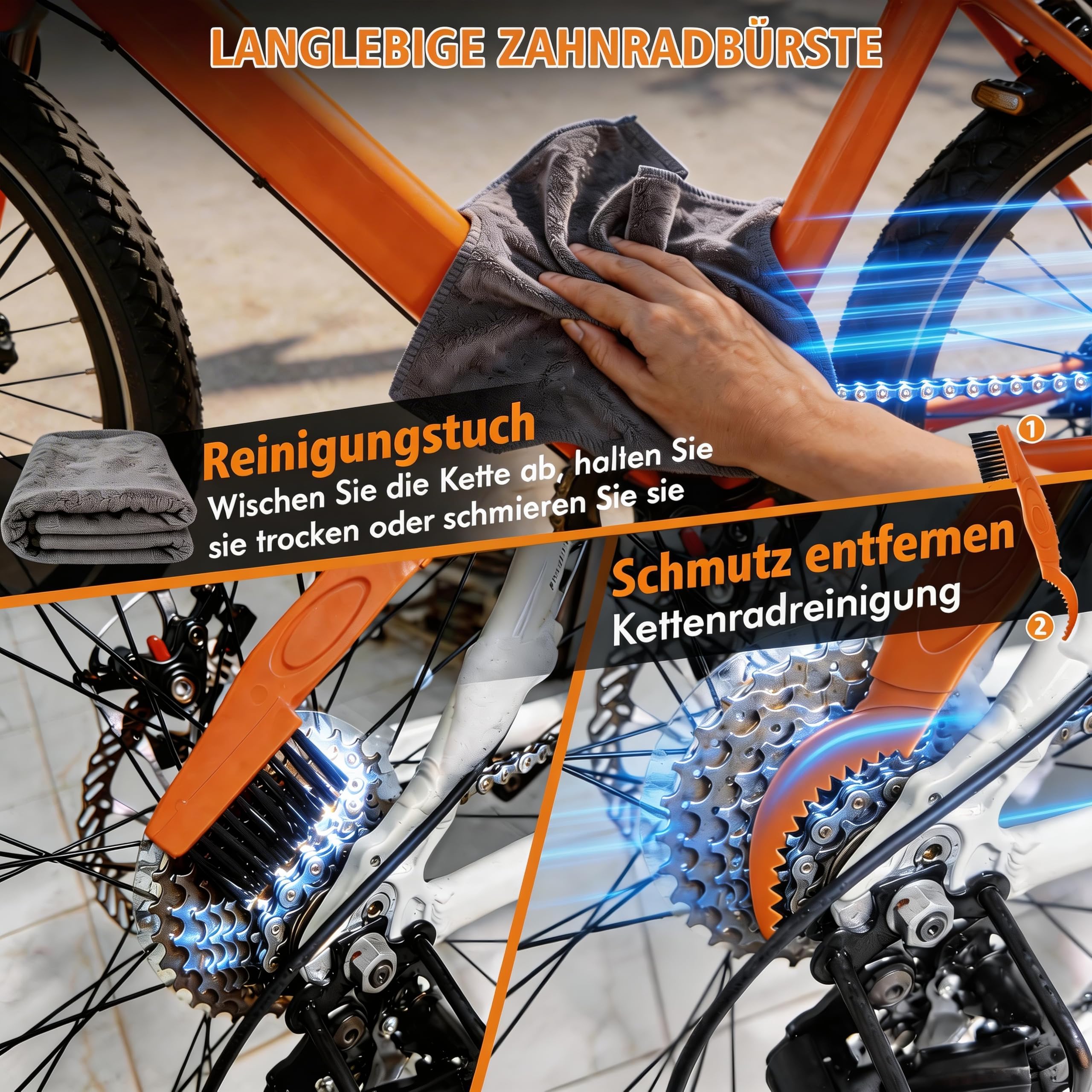 Fahrradketten Reiniger Set, Fahrrad Reinigungsset mit 450ml Fahrrad Kettenreiniger und 120ml Fahrradkettenöl, Fahrrad kettenreiniger Fahrradpflege Set mit Kettenbürsten für Alle Fahrrädern