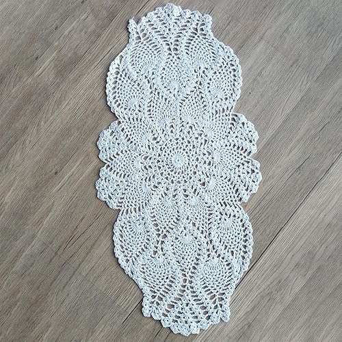 Miniatura 6 de Phantomon Manteles individuales ovalados de encaje hechos a mano, redondos, de punto, para sofá, muebles, mantel vintage, 23 x 12 pulgadas, 100%