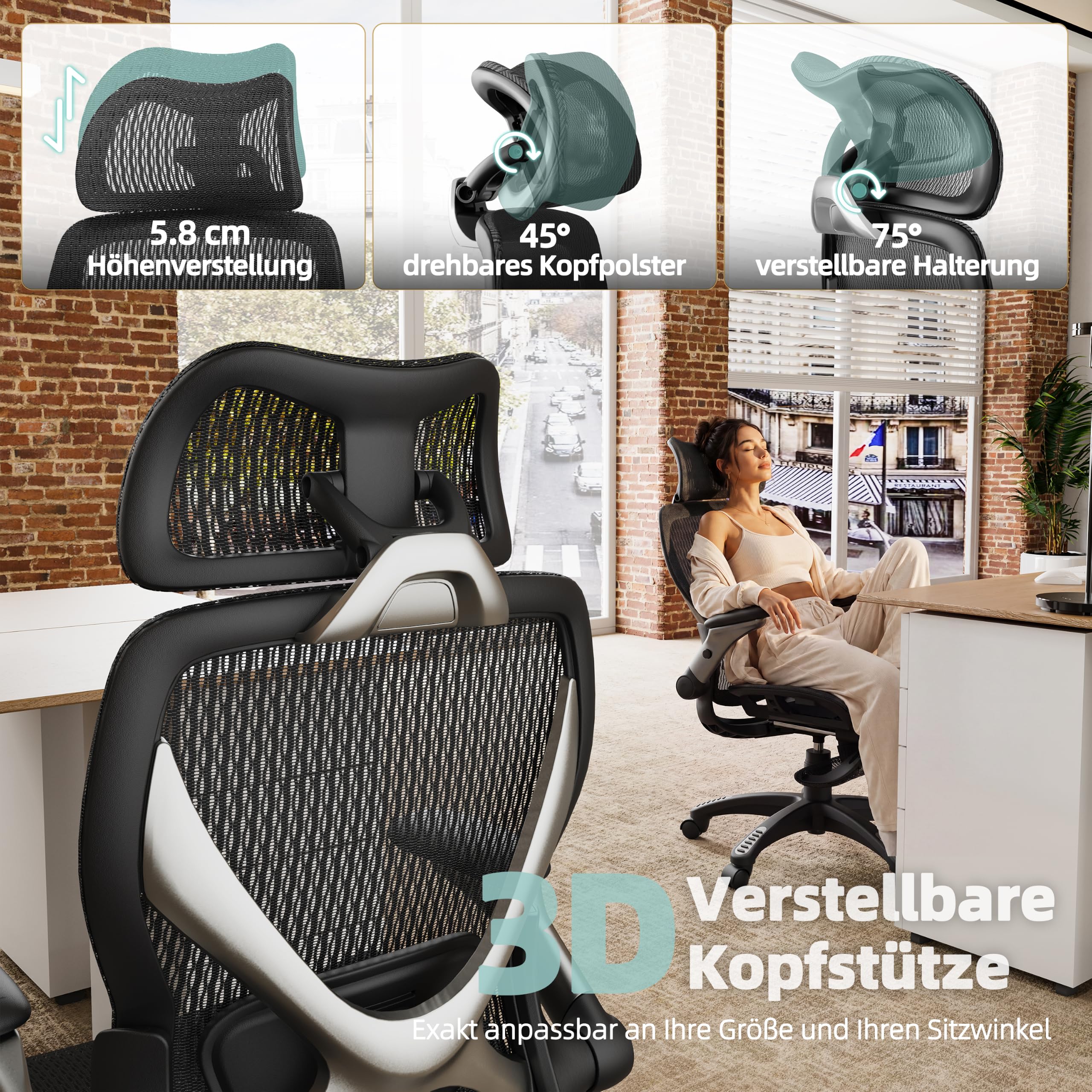 ELABEST X100 Ergonomischer Mesh-Bürostuhl mit Hoher Rückenlehne & Fußstütze | 3D-Lordosenstütze, 120° Neigung, 3D-Kopfstütze, Schreibtischstuhl mit hochklappbaren 5D-Armlehnen für Homeoffice, bis 136 kg