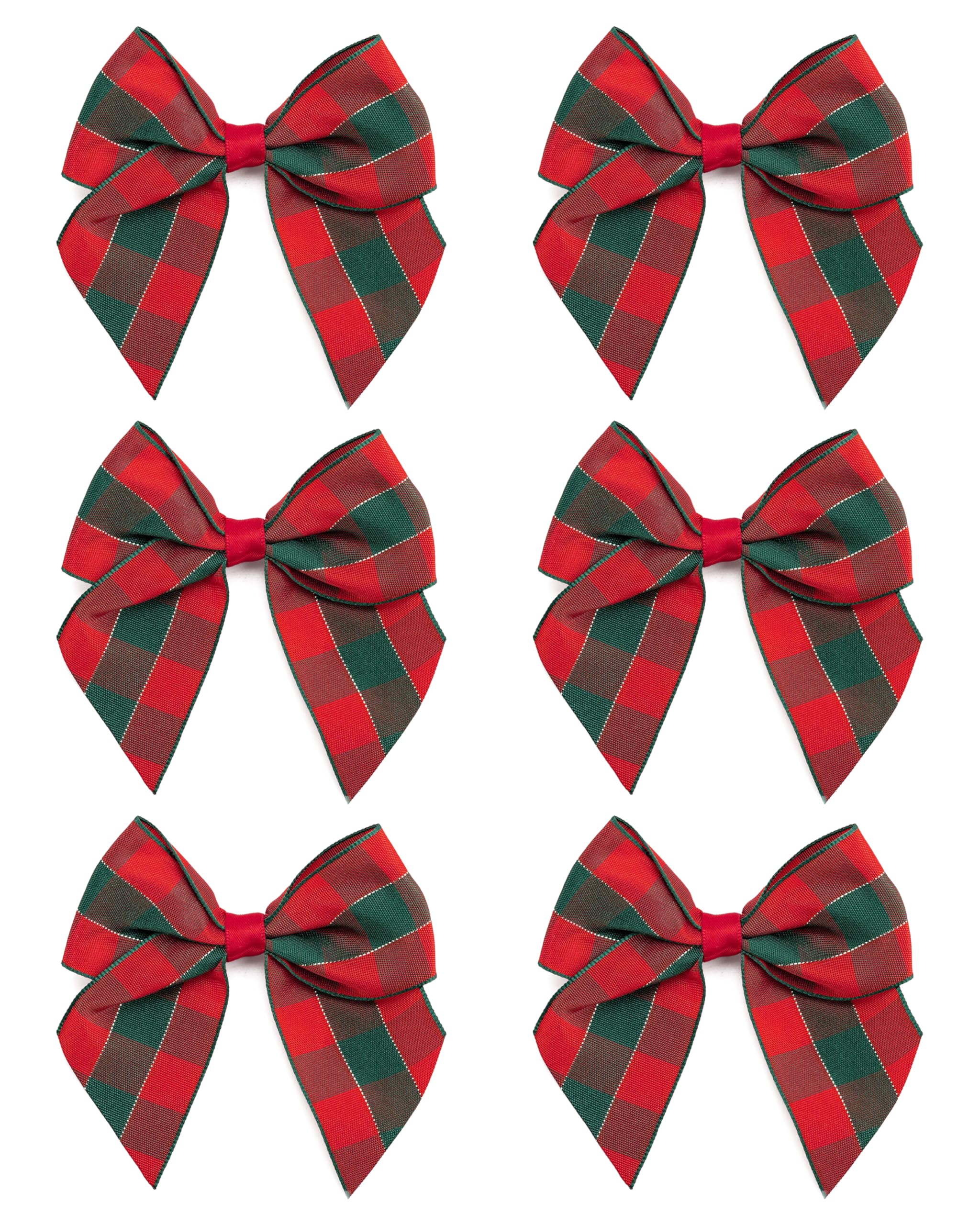 Italian Options Red & Green Tartan Large Tartan Ribbon Bows, Self-Adhesive Christmas Ribbon Bow For Crafting, Gifts, Christmas Tree Decorations, Hampers, Wreaths, Hair Bows, Red/Green, 6 Pack, 10 Cm