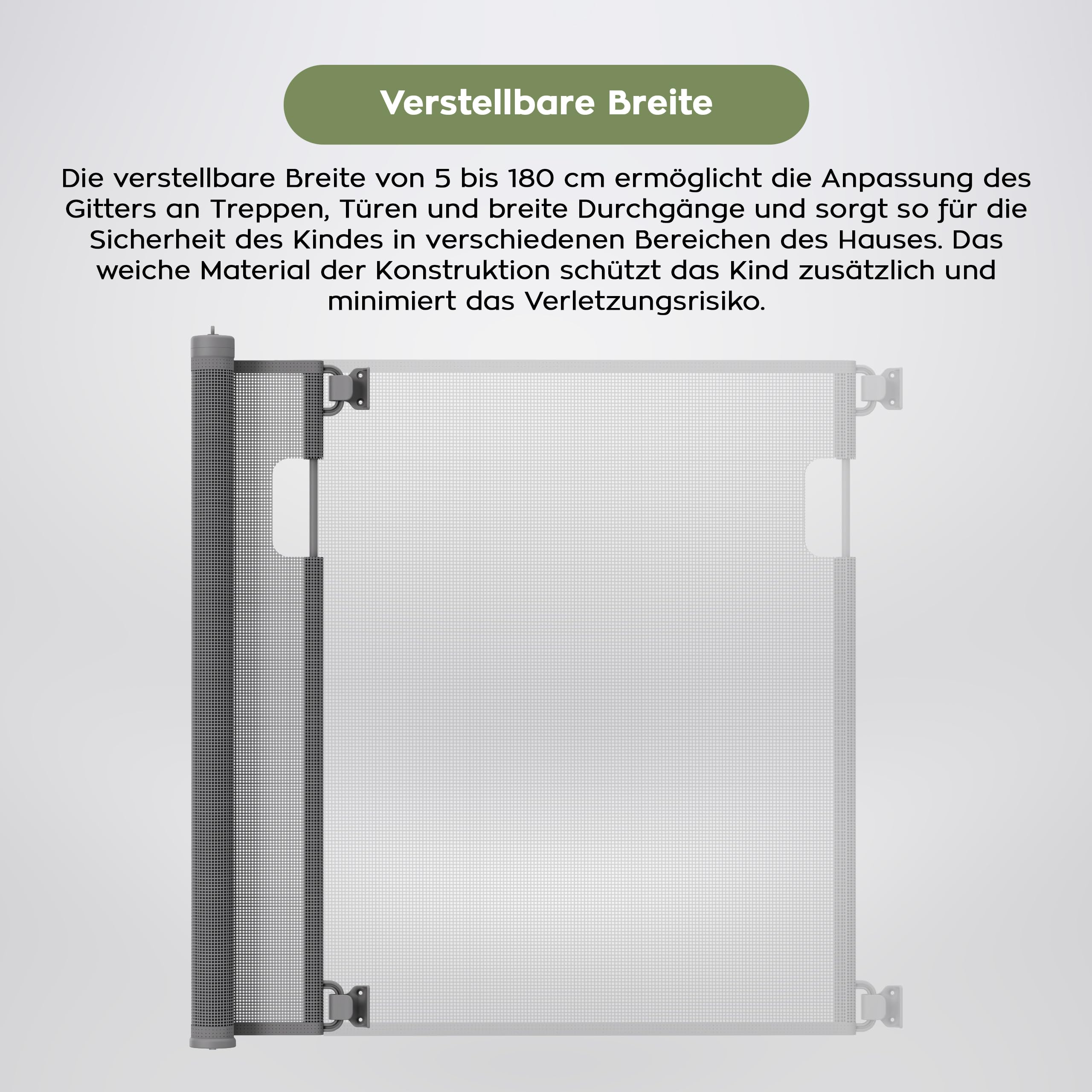 TULANO Guardian Treppenschutzgitter ausziehbar 5-180 cm, Höhe 86 cm, Grau | Extra breites Türschutzgitter für Kinder & Haustiere, Einhandbedienung, sicherer Kinderschutz für Treppen & Türen