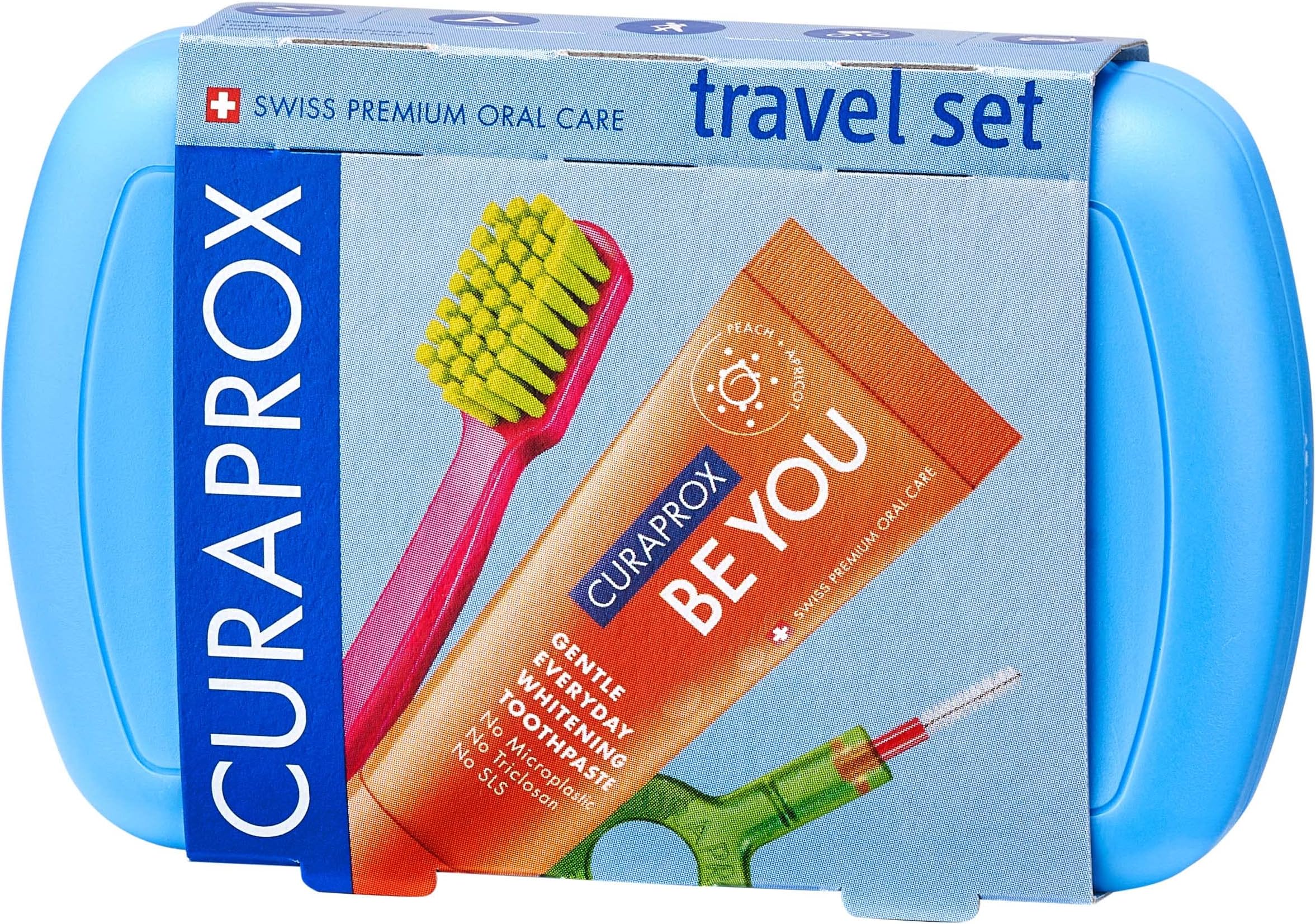 Curaprox Travel Kit - CS 5460 Toothbrush with 'Be You' Toothpaste | 2 CPS Prime Interdental Brushes 07 and 09 | Dental Care Kit 9.5 cm x 6 cm | Blue