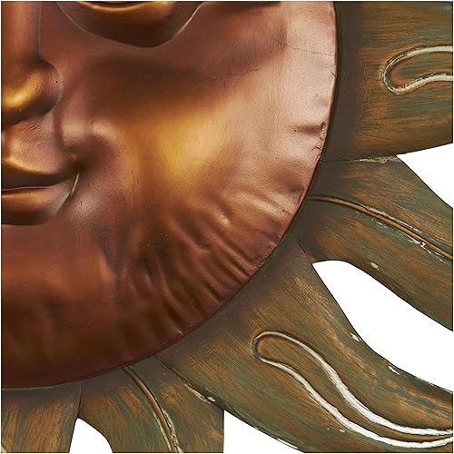 Miniatura 4 de Deco 79 Decoración de pared de metal con cara sonriente y rayos curvos, 33 x 1 x 33 pulgadas, cobre