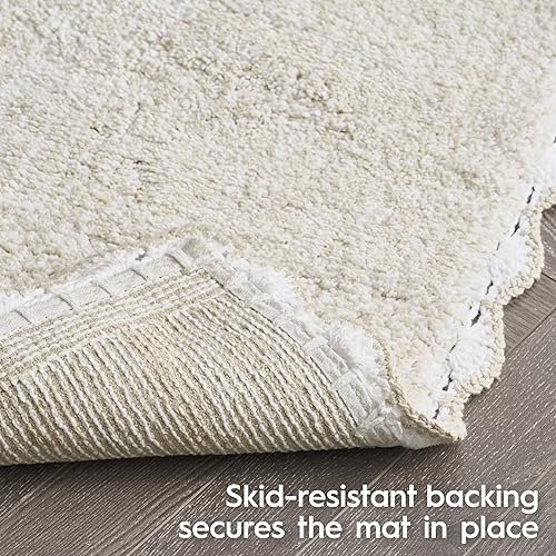 Miniatura 5 de Laura Ashley Heathered Crochet Border - Alfombra de baño antideslizante de 20 x 32 pulgadas, 100% algodón, color gris pardo