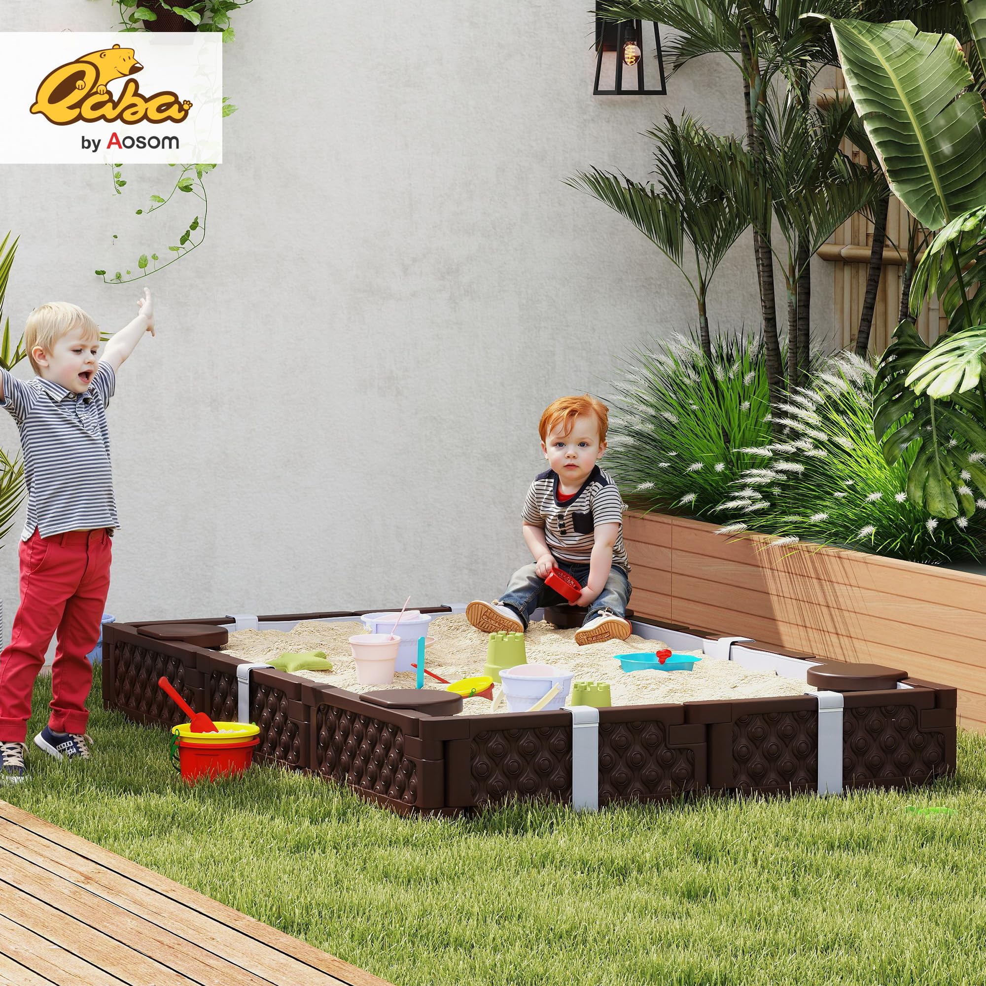 Qaba Kids Sandbox with Cover, Rectangular 73