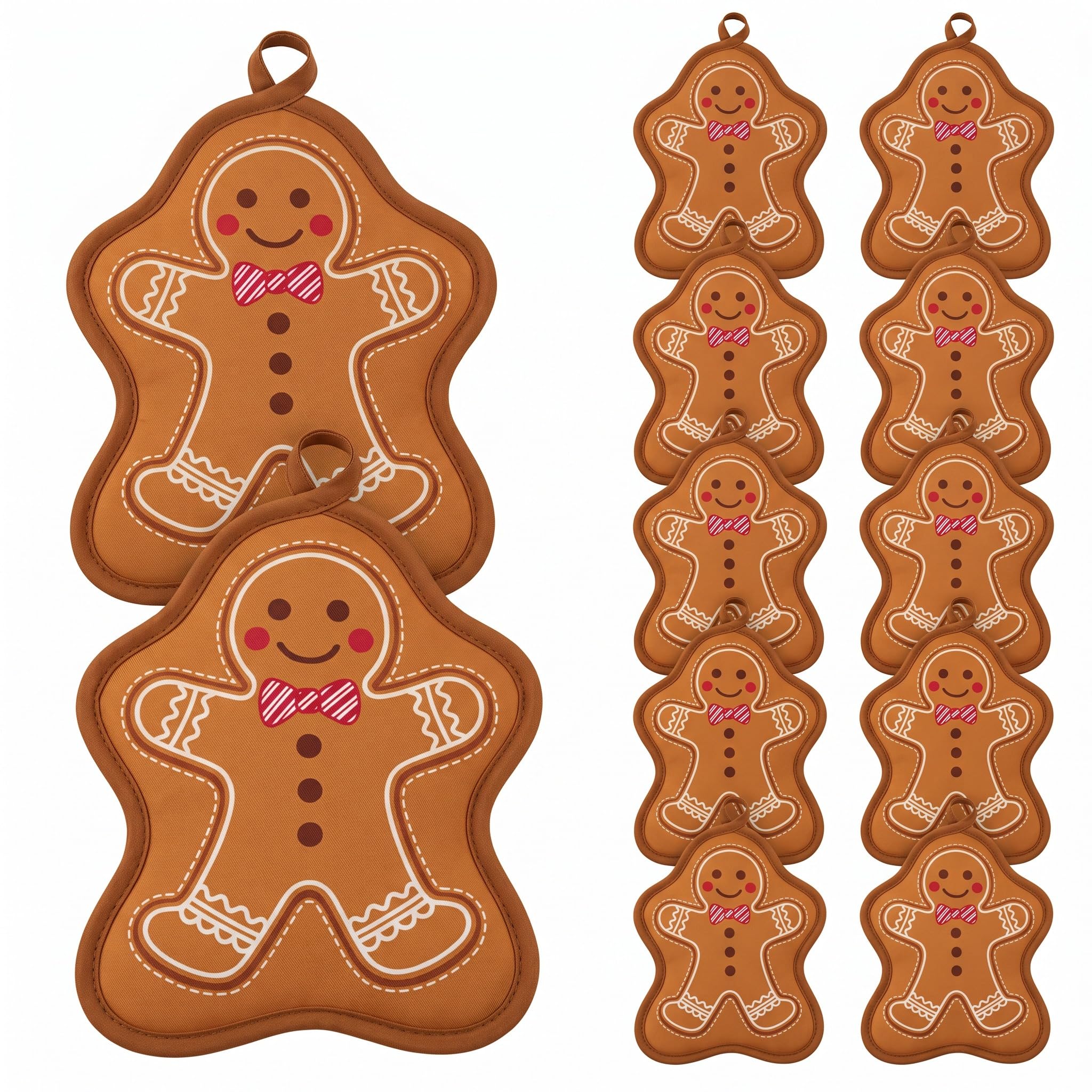 WILLBOND Lot de 12 maniques de Noël en forme de bonhomme en pain d'épices - Rouge et marron