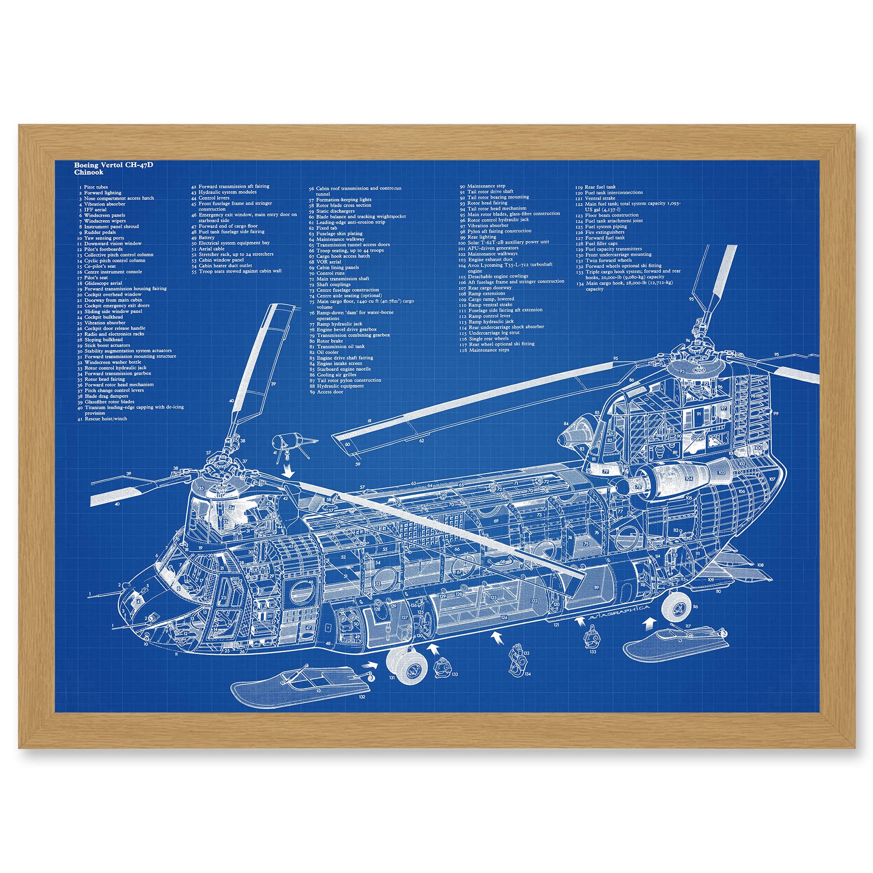Artery8 Chinook Helicopter CH-47D Military Transport Blueprint Plan Artwork Framed Wall Art Print A4