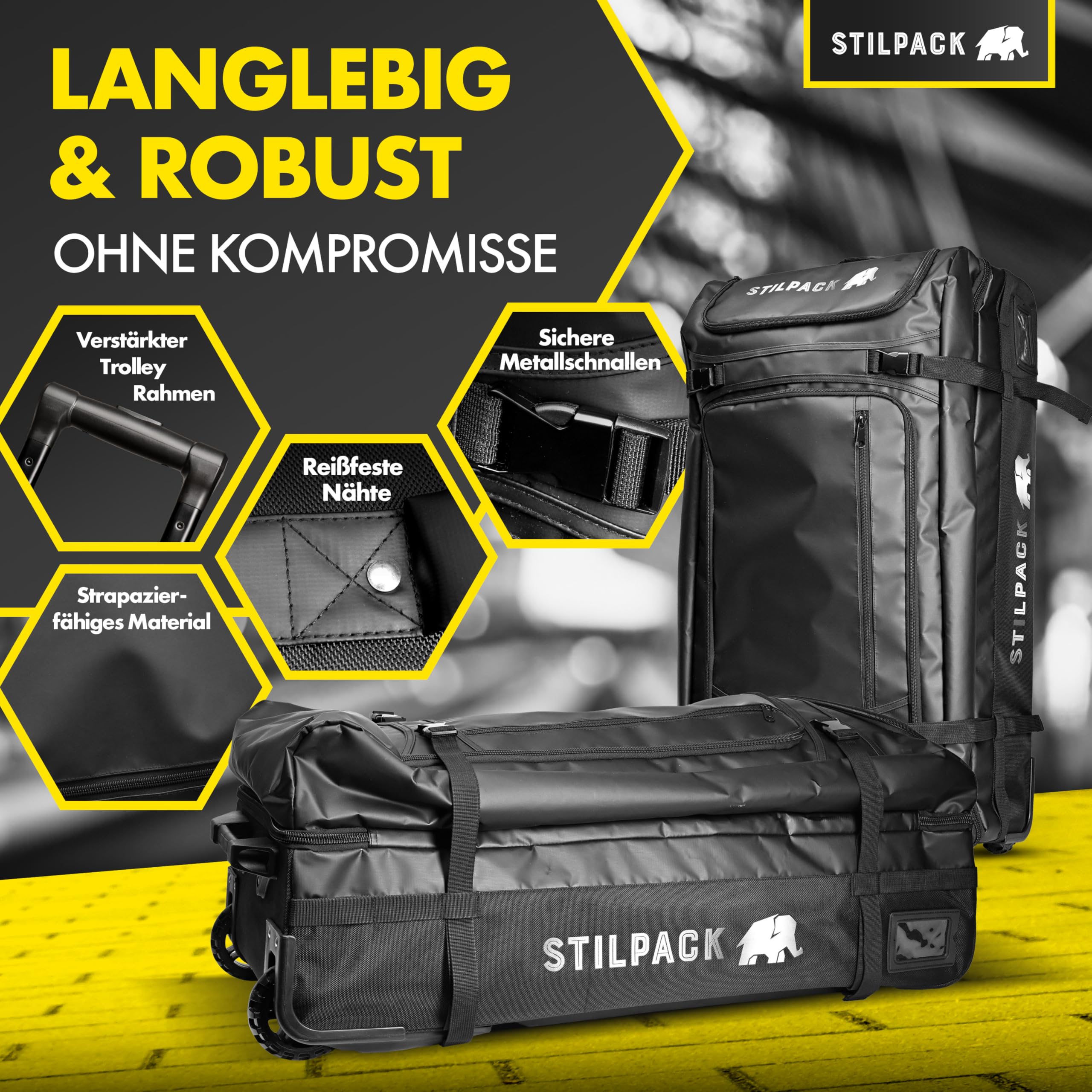 Reisetasche Rollen 120L Groß [Reisetrolley mit integriertem Sicherheitsschloss] Reisekoffer mit Rollen Groß Travel Bag | Reisetaschen Damen & Herren Perfekt für Urlaub Outdoor Sport Koffer | STILPACK
