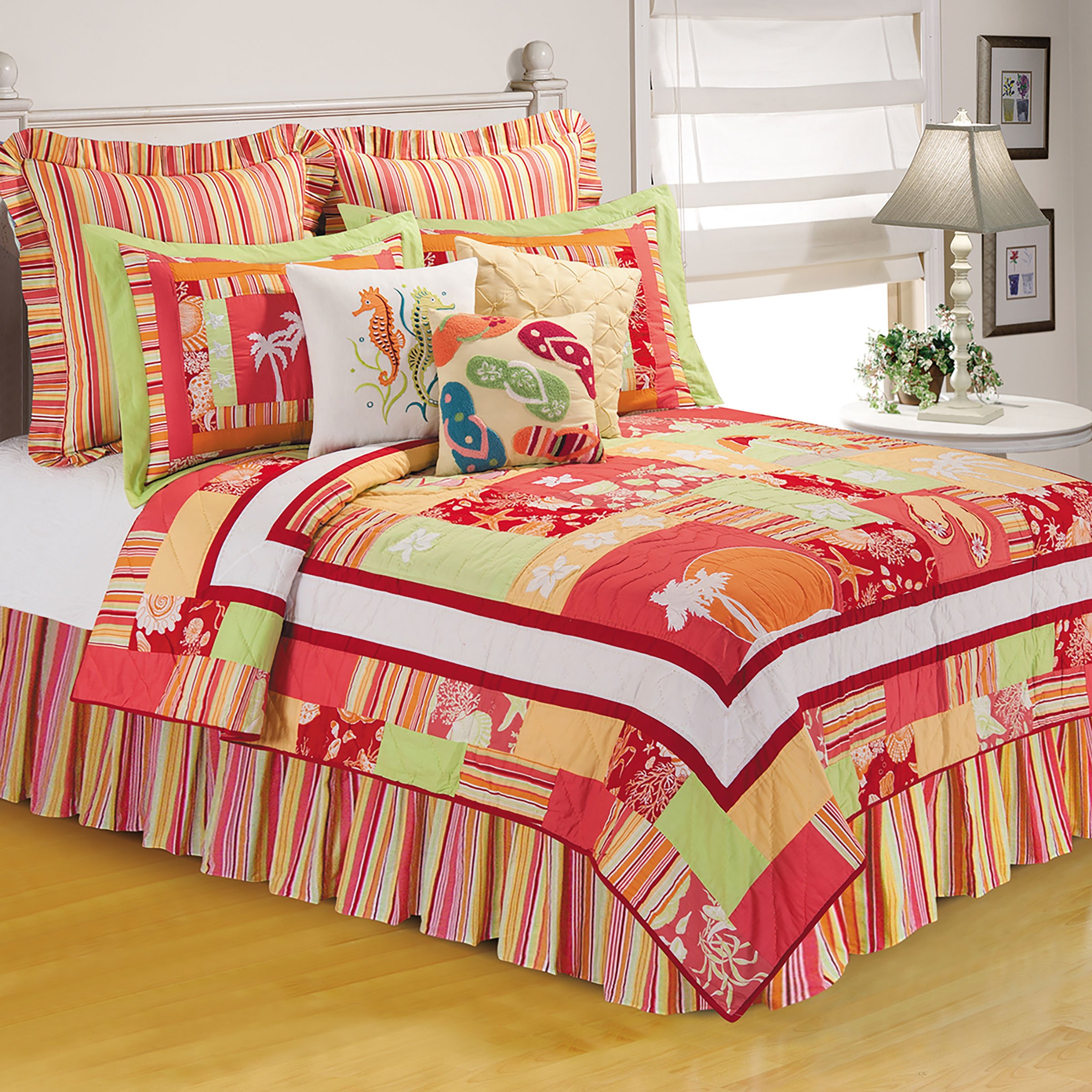 C&F Home Tropical Paradise Twin Quilt 100% Cotton Lightweight Machine Washable Reversible Bedspread Coverlet Twin Orange