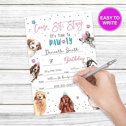 Miniatura 3 de Tarjeta de felicitación de cumpleaños para cachorros, 20 invitaciones rellenas con sobres a juego