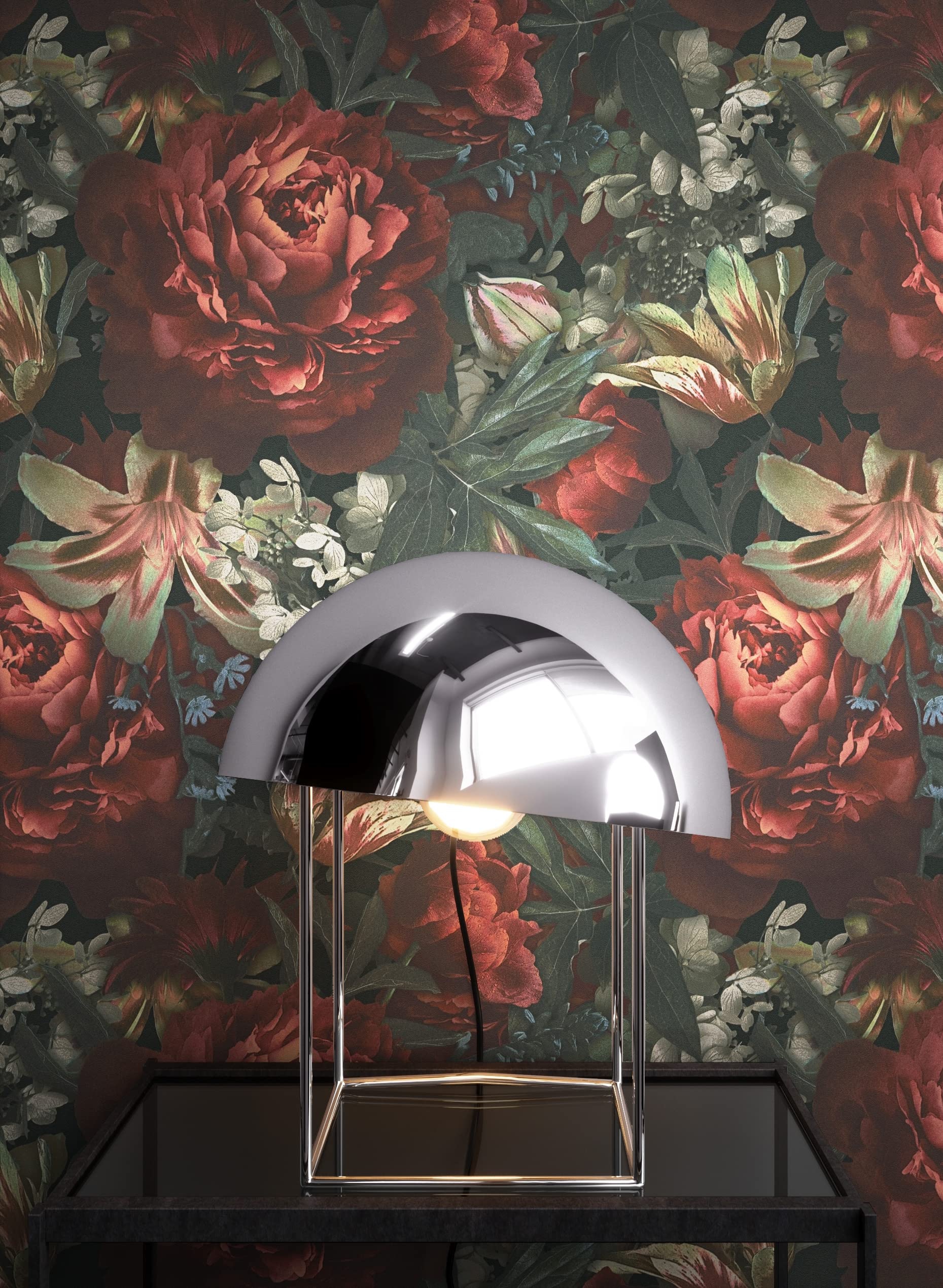 NEWROOM Tapete Rot Vliestapete Blumen – Blumentapete Floral Grün Rosen Blätter Romantisch inkl. Tapezier-Ratgeber