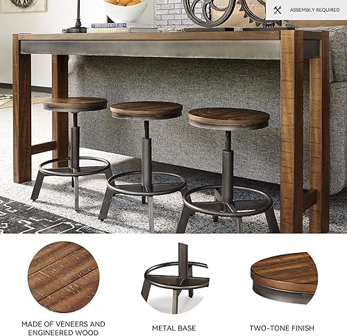 Miniatura 4 de Signature Design by Ashley Torjin Taburete industrial de 24 pulgadas de altura ajustable, 2 unidades, marrón Marrón,Blanco,Gris
