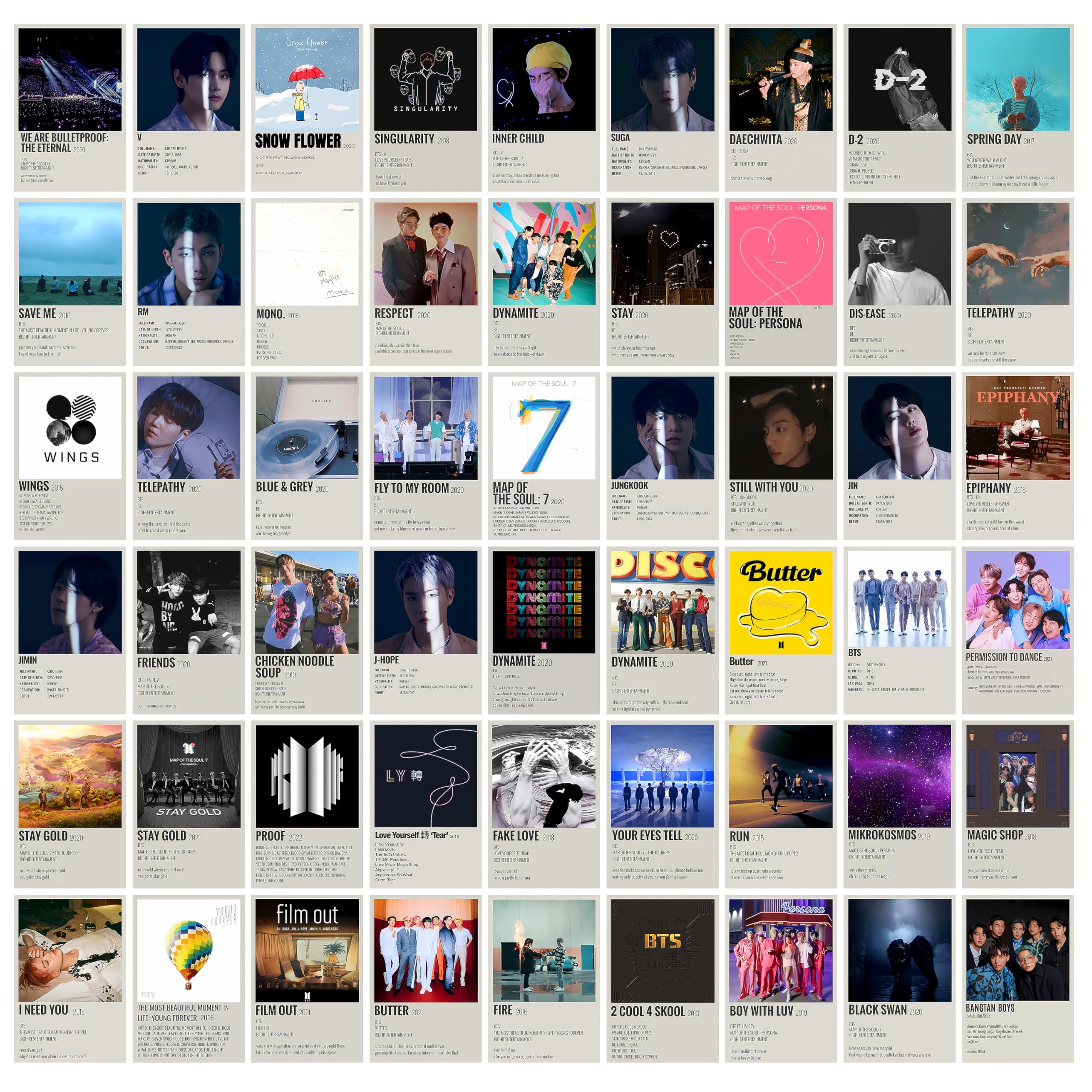 MODERN GALLERY MART BTS Wall Collage Kit ? Pack of 54 Aesthetic Photo Cards ? (A6 Size 4x6 Inch) ? Kpop Wall Decor for Bedroom, Dorm, or Gifts for BTS Fans