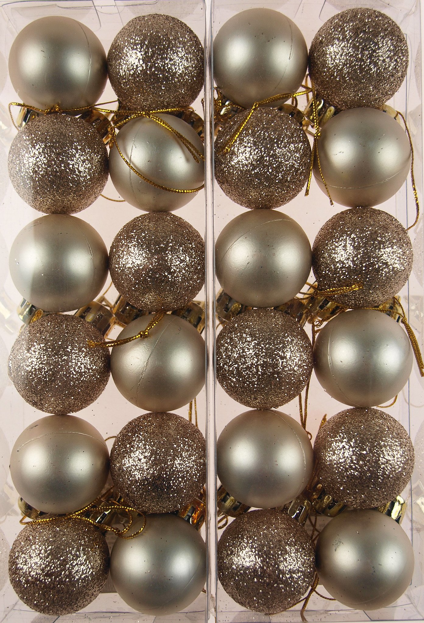 Dp Gold Set Of 24 Mini Christmas Shine Glitter Tree Baubles Decorations - Champagne