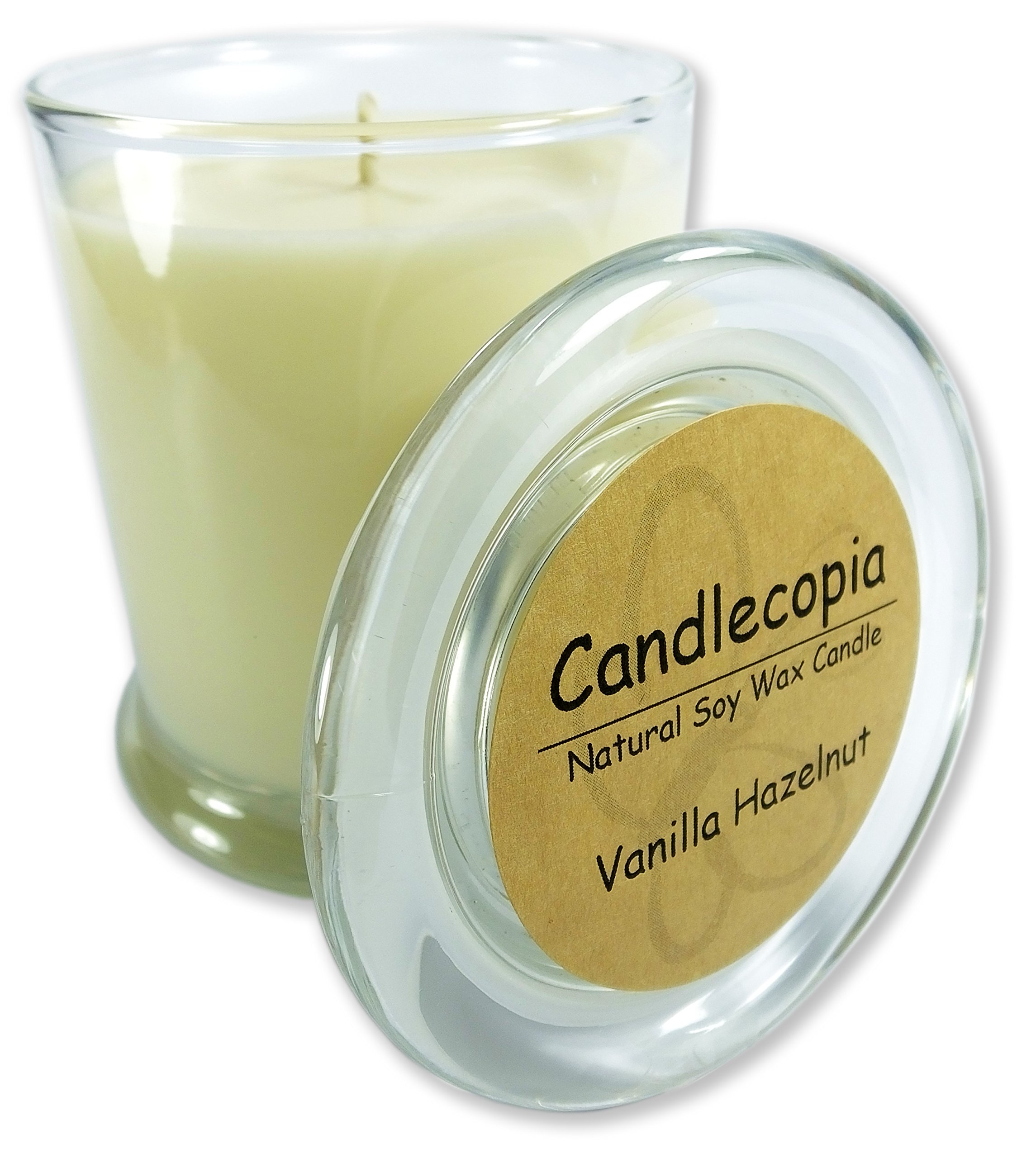 Candlecopia Vanilla Hazelnut Strongly Scented Hand Poured Vegan Candle, Status Jar, Glass Lid