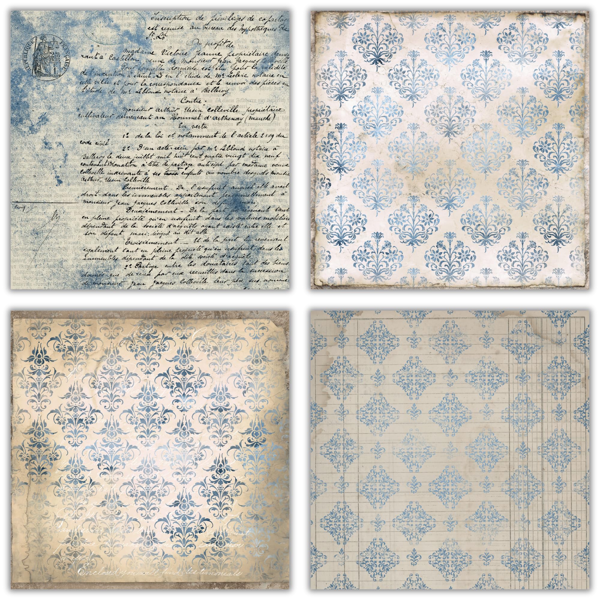 XERE 40 arkuszy niebieskiego papieru do scrapbookingu, wzór efemerydy, zestaw papieru do dziennika, szkicownika, tworzenia zakładek, dziennika śmieci, materiałów artystycznych do scrapbookingu, 40