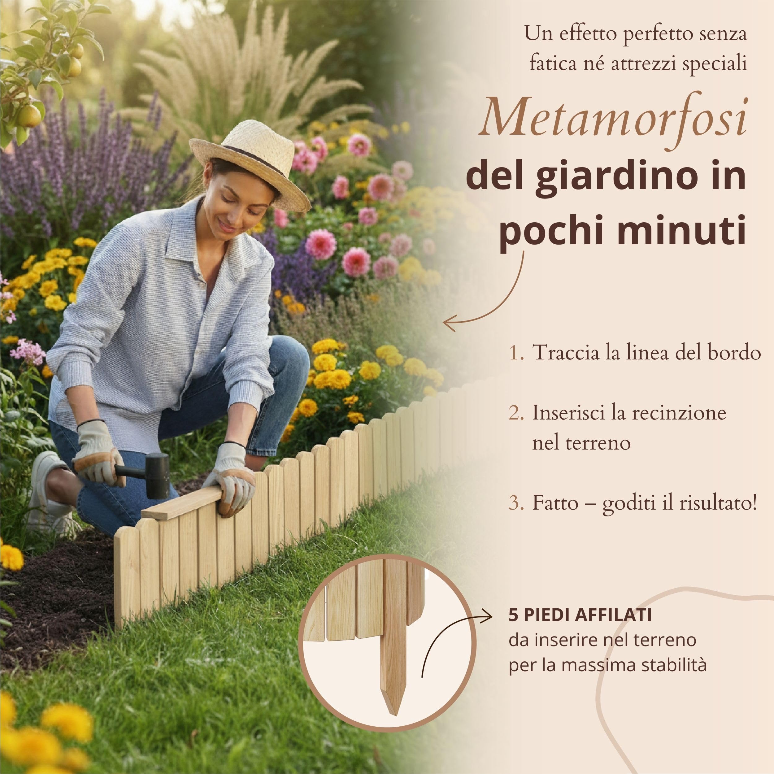 RECINZIONE DA GIARDINO legno recinzione a doghe per il bordo decorativo del paesaggio EUR 28,34