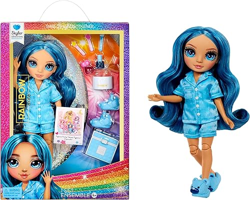 Miniatura 1 de Rainbow High Jr High PJ Party - Skyler, muñeca azul de 9 pulgadas con mameluco suave, pantuflas, accesorios de juego divertidos, gran regalo de