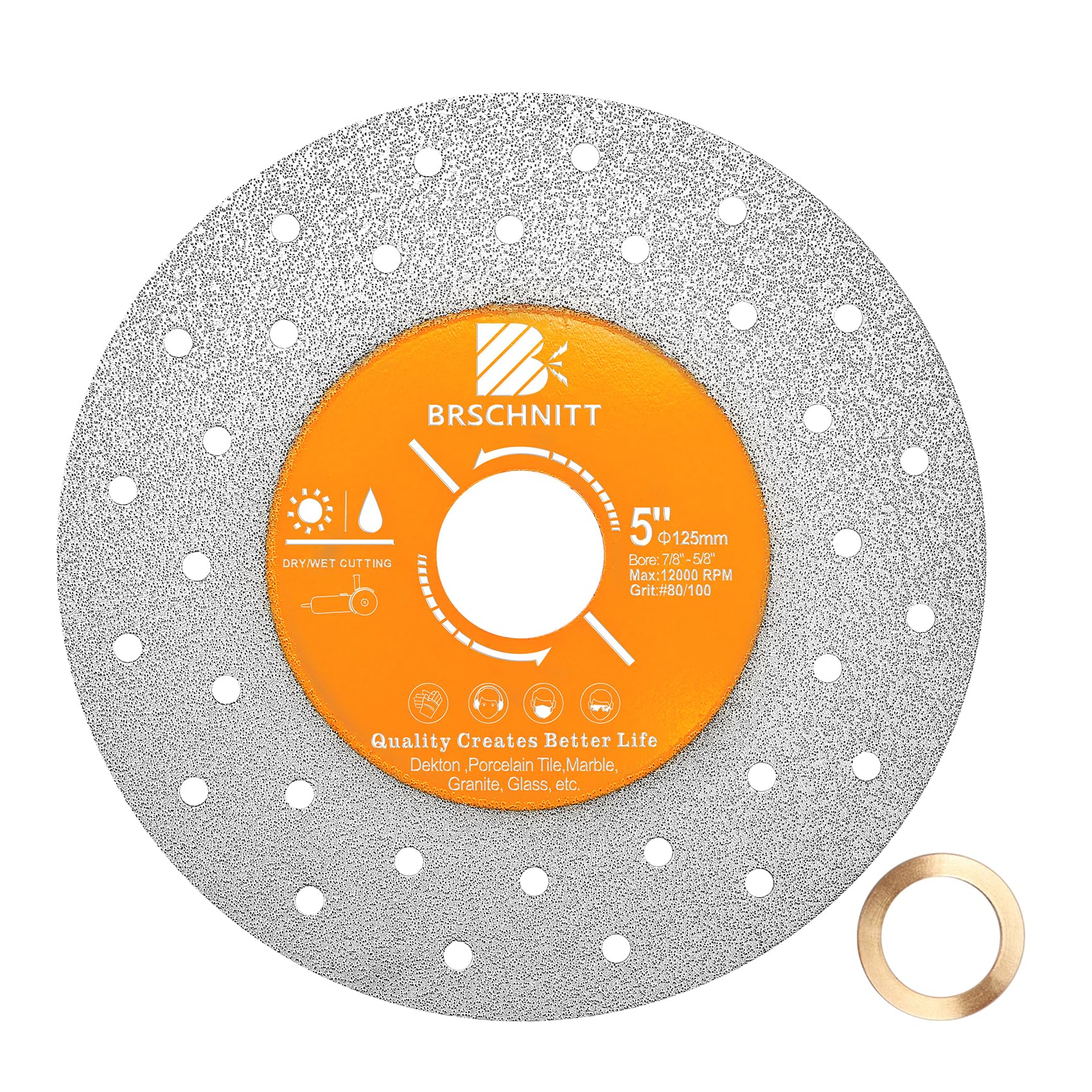 BRSCHNITT Rock Slab Grinding Disc - 5 inch(125MM) Glass Cutter Disc, Granite Cutting Disc, Diamond Grinder Wheel for Rock Slab, Stone, Tile, Marble, Granite, Glass Diamond Cutting Discs