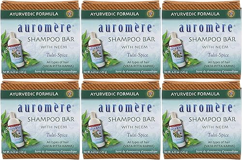 Auromere Barra de champú ayurvédico, ecológica, hecha a mano, vegana, libre de crueldad, natural, sin OMG, barra todo en uno para jabón y champú