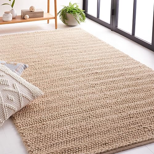 SAFAVIEH Natura Collection - Alfombra de área de 5 x 8 pies, color beige, hecha a mano de lana de granja estilo bohemio, ideal para zonas de alto