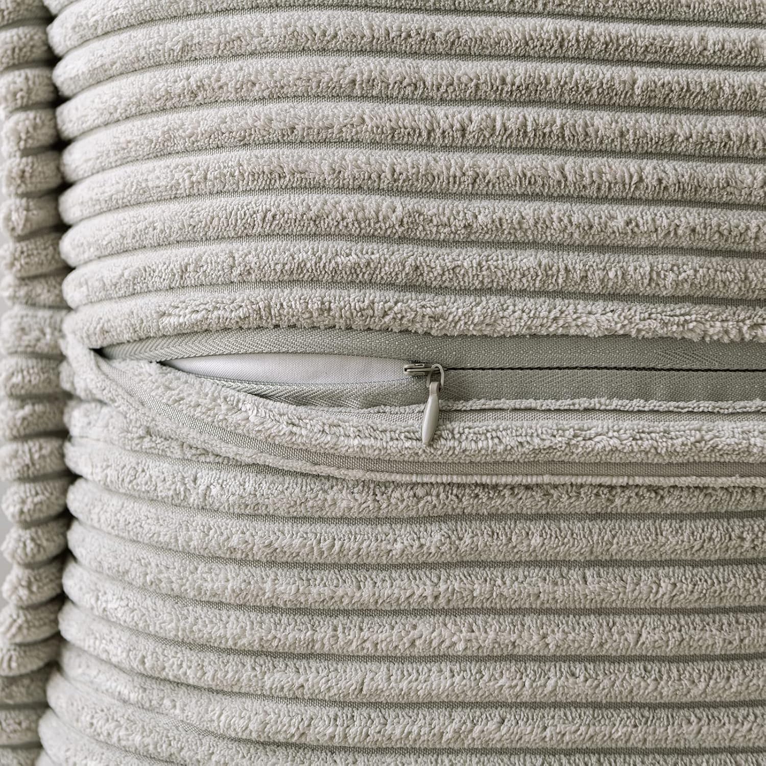 MIULEE Decorative Throw Pillow Covers for Couch Bed Livingroom 18x18 Inch Set of 2 Light Grey Boho Accent Throw Pllows Broadside Striped Patchwork Soft Corduroy Pillowcases - Image 3