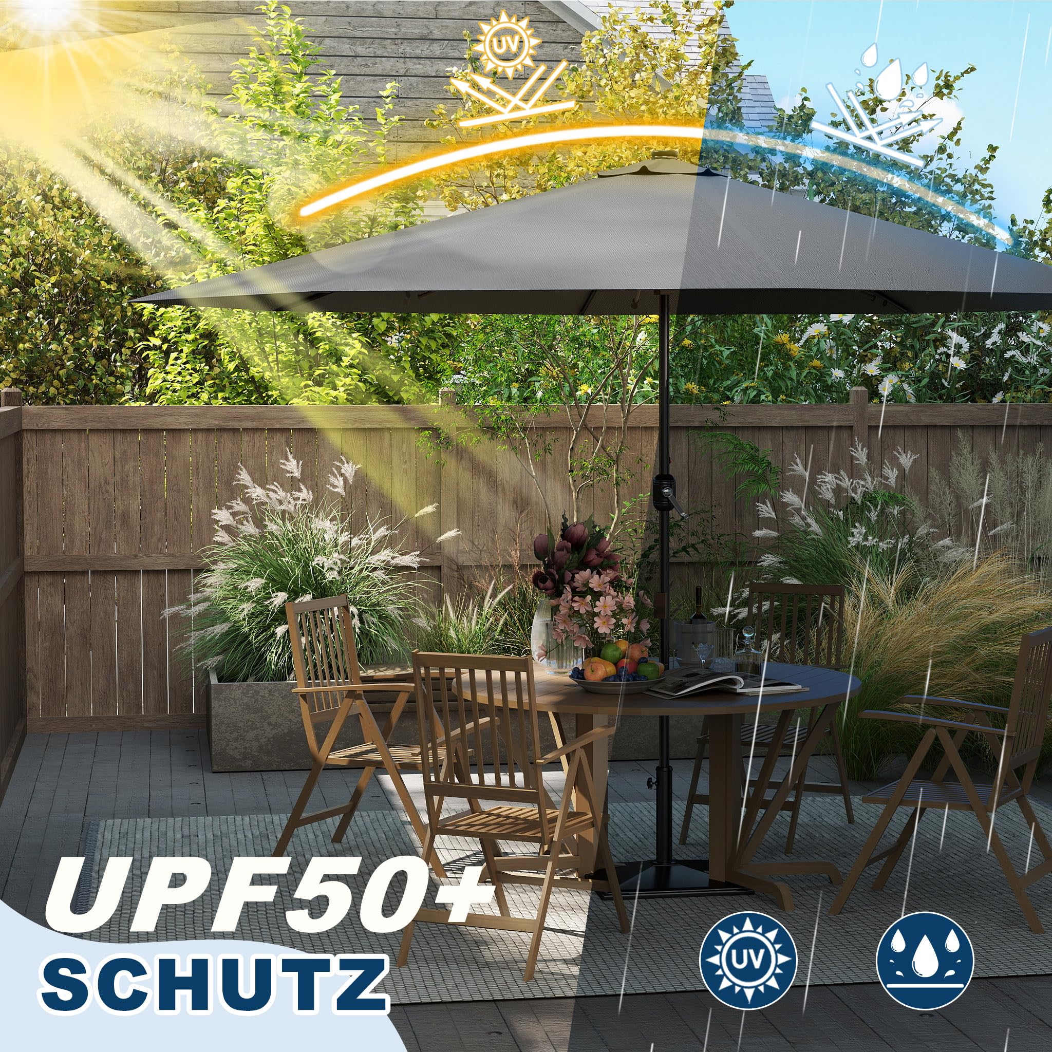 Froadp Ø3.5m Sombrilla de Jardín de Protección UV, Paragua de Playa Octogonal con Ø38mm Mango, Equipo Portátil de Sombreado para Exteriores para Balcón Terraza Piscina Patio (Gris Oscuro)
