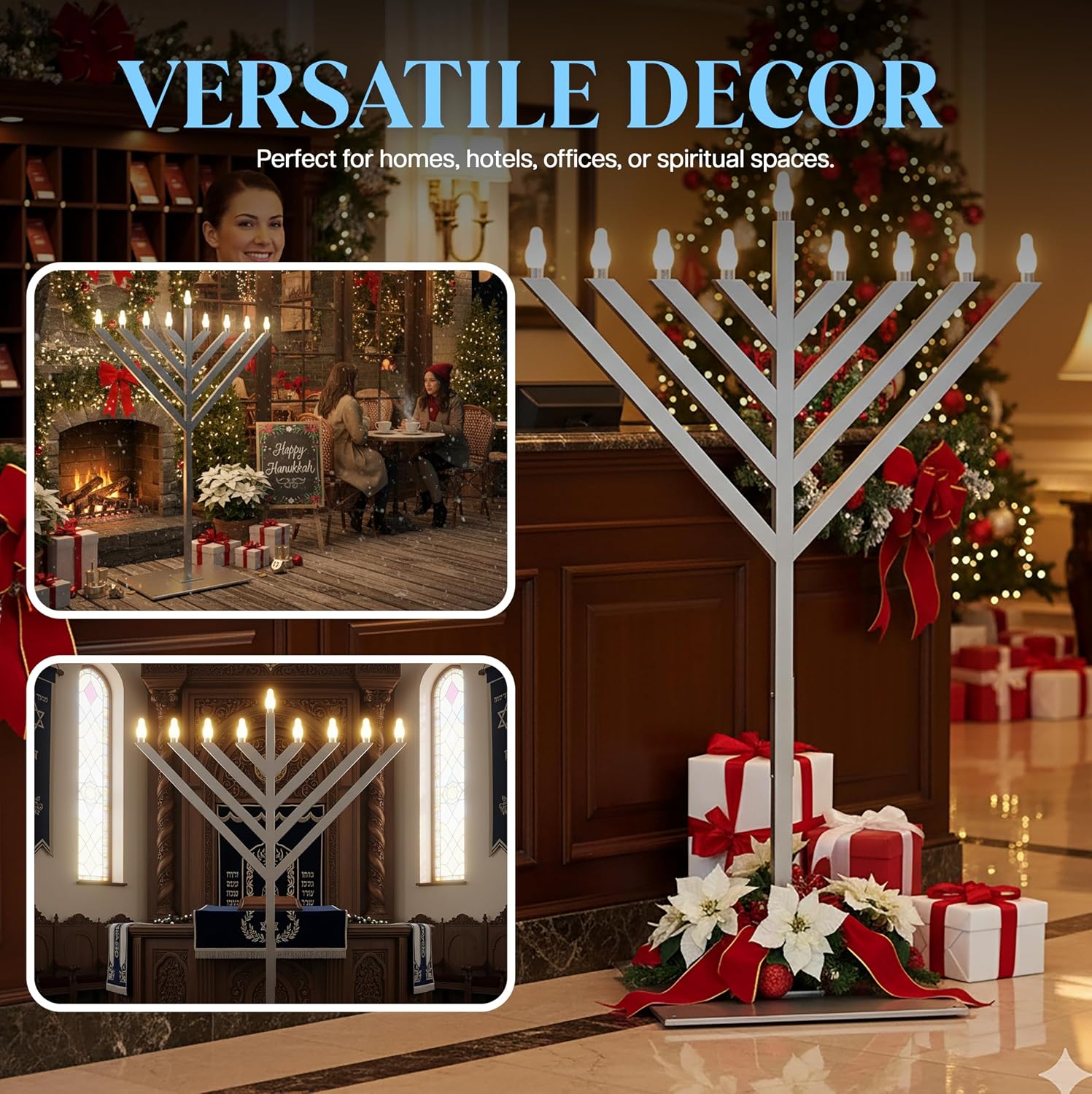 6 Foot Large Electric Menorah - Bright LED Lights Commercial Public Hotel Lobby Menorah | Easy Set Up | Touch Pad Control | Hannukah Decoration for The Office, Home Indoor or Outdoor Displays