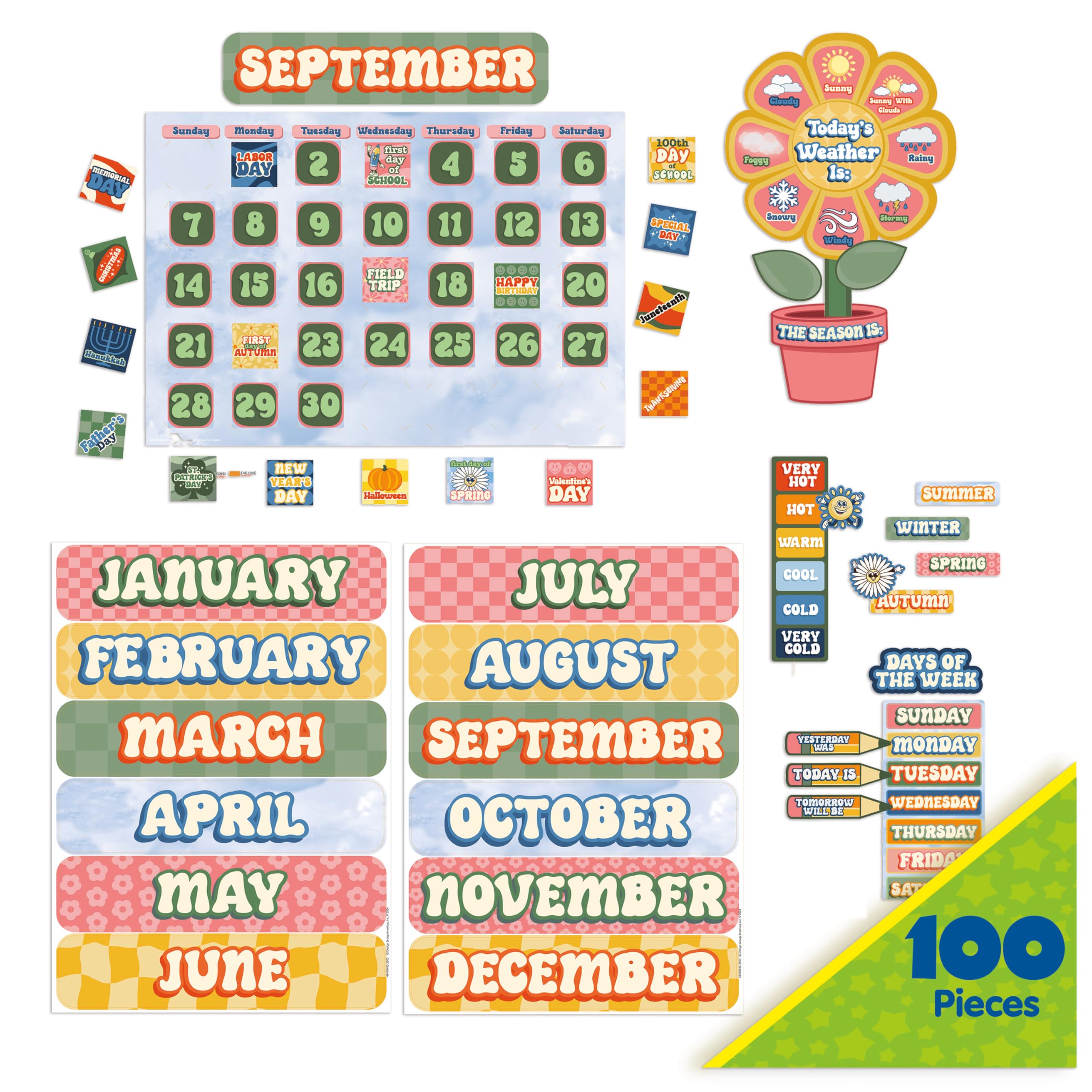 Eureka 847849 S'cool Era Kalender Klassenzimmer Pinnwand-Set für Lehrer, mehrfarbig, 100 Stück