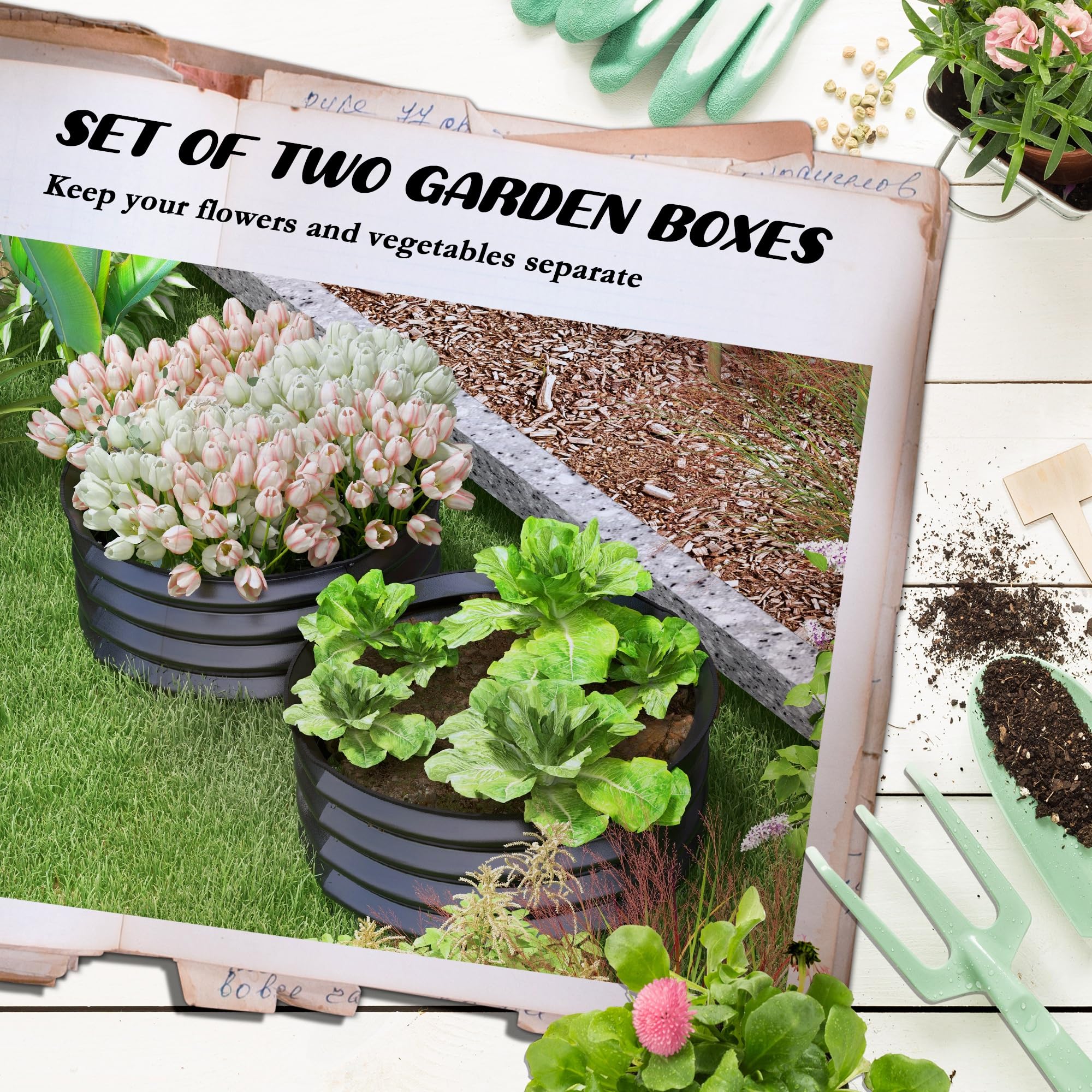 Outsunny Steel Raised Beds for Garden Set of 2, Outdoor Elevated Planter Box with Safety Edging - Image 3