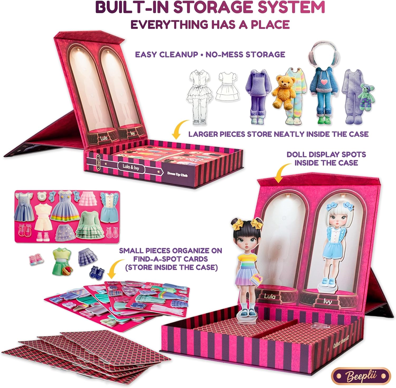 Premium Style & Play Dress-Up Kit – 3D Pop-Up Fashion Boutique Playset, 2 Dolls + 3 Pets, 100+ Mix & Match Outfits & Accessories, Built-in Storage, Screen-Free Creative Toy Gift for Girls 5-9