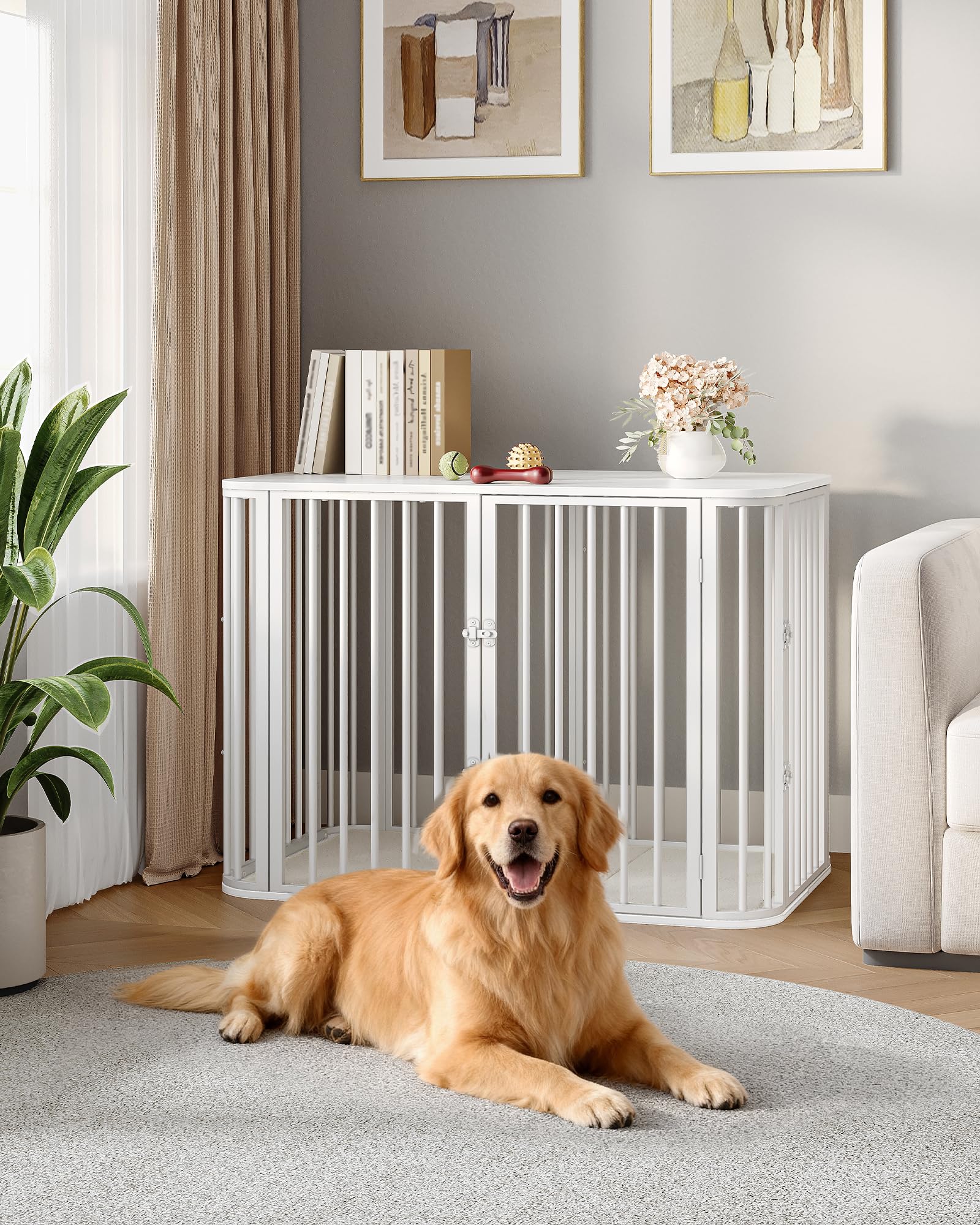 Hzuaneri Gabbia per Cani da Interno 108 cm, kennel Cane Medio con Cuscino, 3 Porte per Cani di Piccola Media, 66 x 108 x 77,5 cm, XXL, Bianco DFC86713W