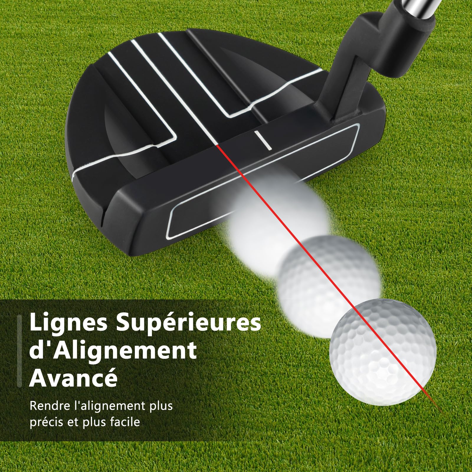 GYMX Putter de Golf 89 CM, Club de Golf avec Aide à l'Alignement, Poignée en Caoutchouc, Housse de Tête, Surface de Frappe Rainurée, Tête en Alliage de Zinc, pour Droitiers