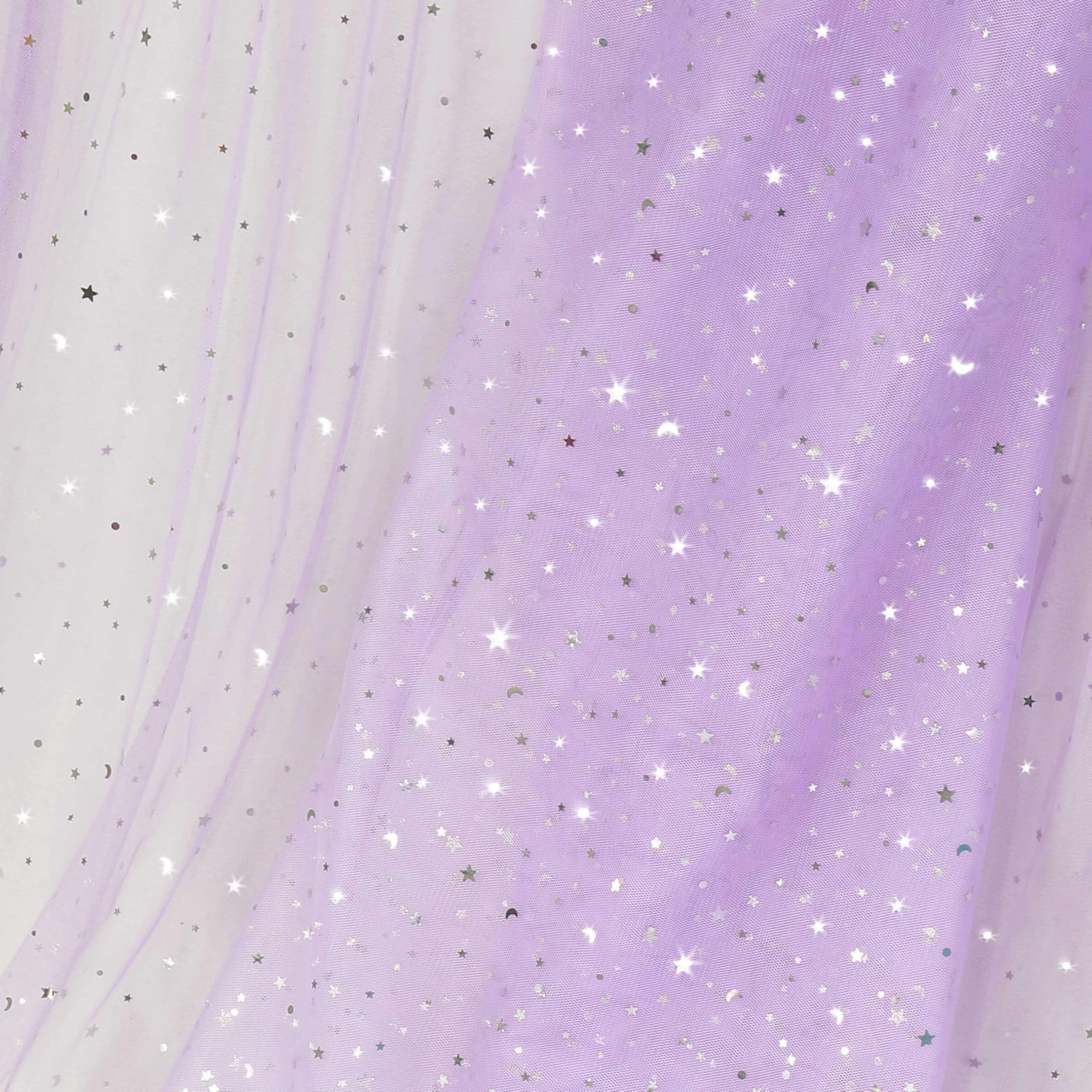 Rollos de tela de tul con purpurina y lentejuelas de luna y estrella de Homiest, 1 yarda x 54 pulgadas de ancho, rollos de tul morado claro, tela de red de tul a granel para faldas de tutú, velos de novia, decoraciones para fiestas de bodas