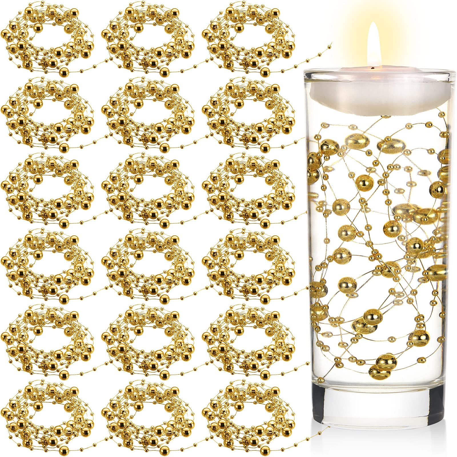 Heating Master 24 Pieces Artificial Pearl String for Floating Candle Faux Pearls Beads String Pearl Party Garland Decoration for Vases Filler Wedding Centerpiece Party Decor