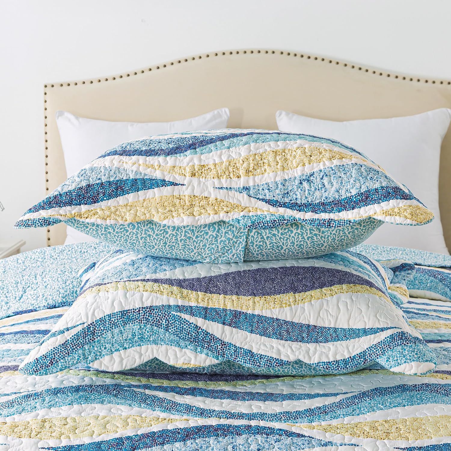 HoneiLife Beach Quilt King Size - 3 Pieces Coastal Quilt Sets Nautical Bedspreads Ocean Coverlets Lightweight Bed Cover, King Quilt Bedding Set All Season Quilts - Image 4
