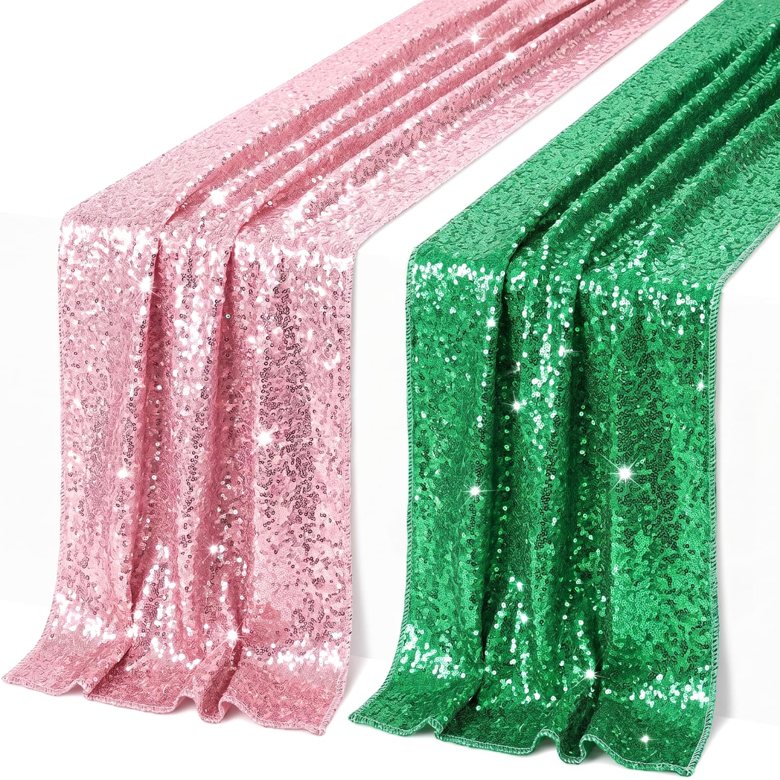 Camino de mesa de lentejuelas de 12 x 108 pulgadas, color rosa y verde, camino de mesa de comedor con purpurina para fiesta de cumpleaños, fiesta temática de princesa, suministros de boda