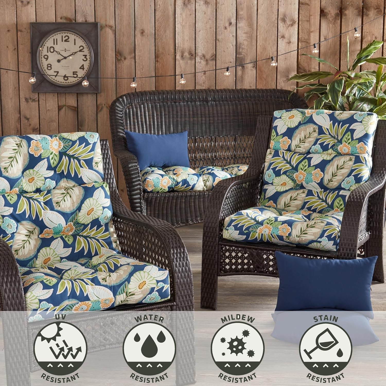 Greendale Home Fashions Outdoor 44x22-inch High Back Chair Cushions (Set of 2), Magnolia Floral