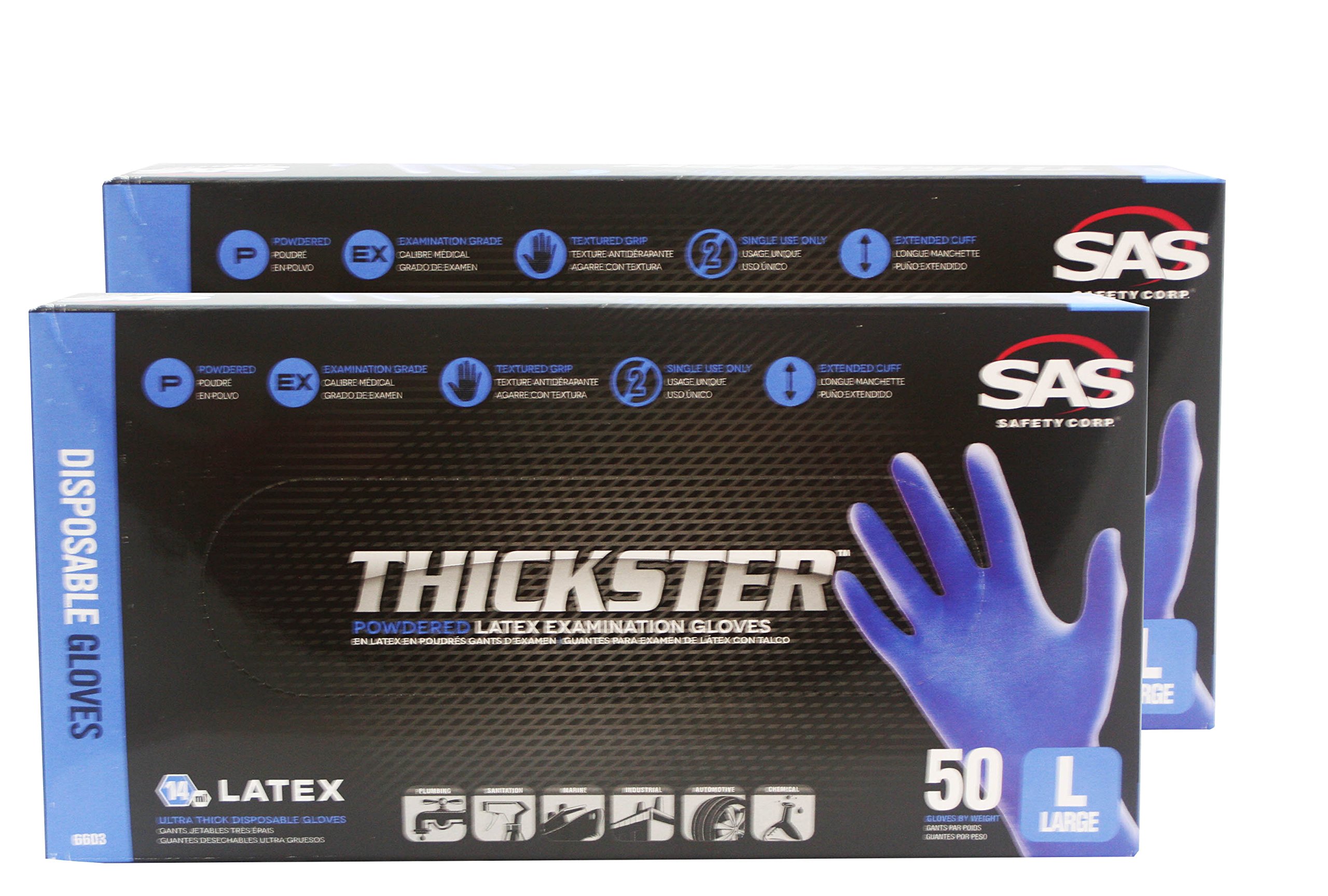 SAS 6603 2 boxes Thickster Textured Safety Latex Gloves Large by SAS Safety