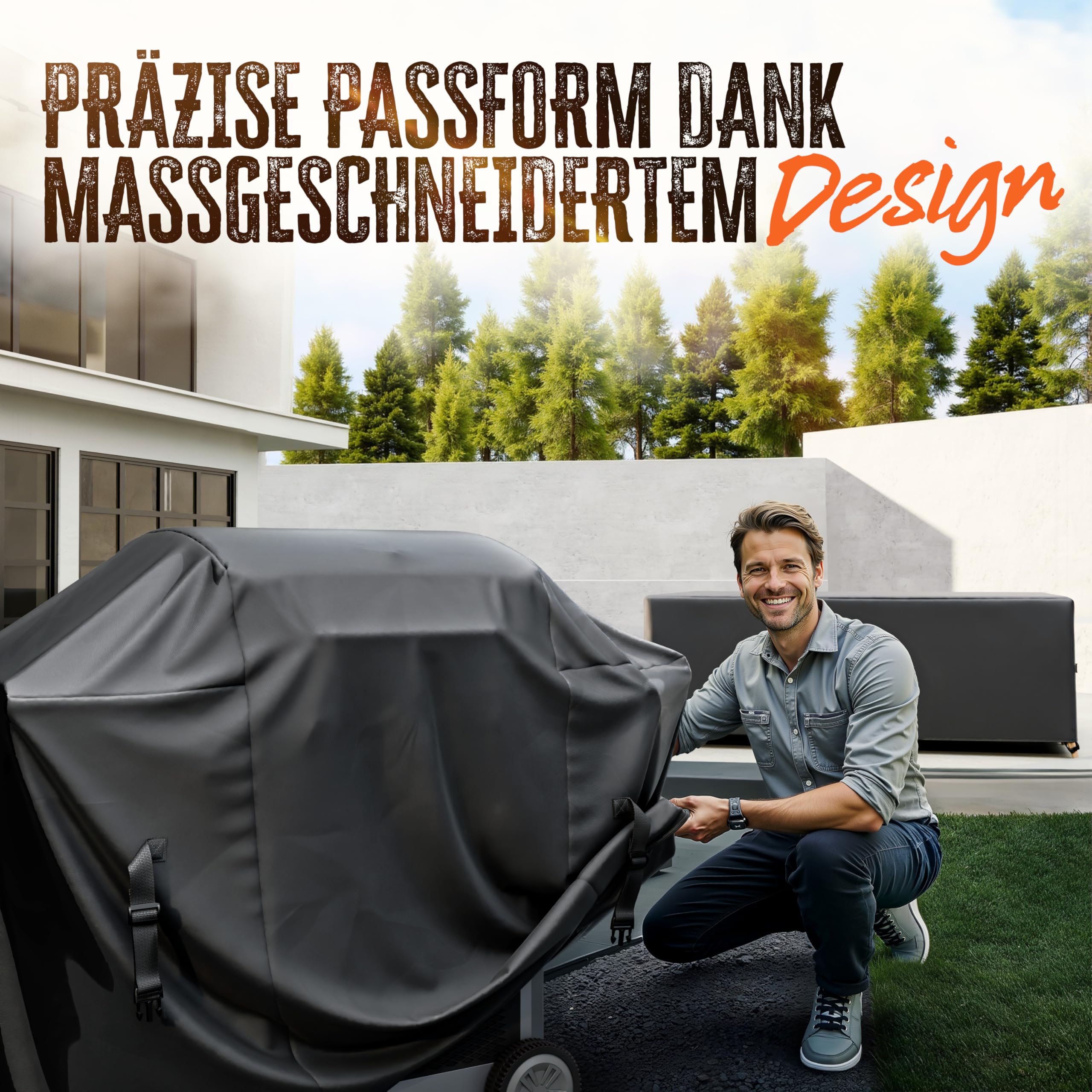 AMZBBQ® Premium Grillabdeckung wetterfest - 135 x 115 x 65 cm - 100% wasserdichte Abdeckhaube für Gasgrill - Grillhaube für Weber Spirit E-310 & E-320 / Rösle Videro G3 / Enders Boston & Monroe ProX 3