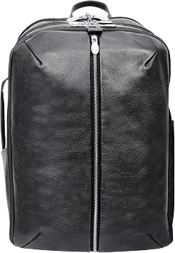McKleinUSA Englewood, Pebble Grain Calfskin Leather, 17" Leather, Triple Compartment, Carry-All, Laptop & Tablet Weekend Backpack, Black 18895