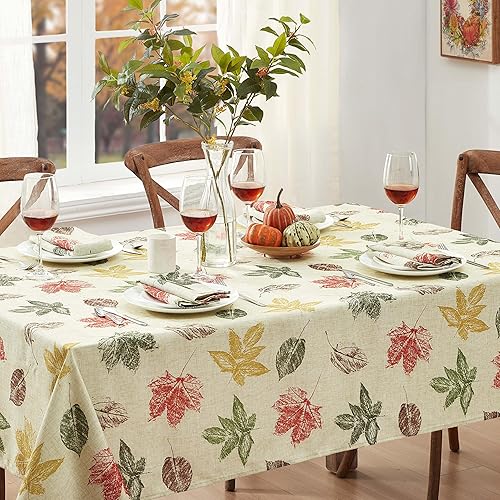 Miniatura 7 de Newbridge Mantel de Acción de Gracias con hojas de otoño abstractas grabadas, resistente a la suciedad, moderno mantel de tela de hoja de otoño de