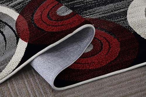 Miniatura 5 de Alfombra geométrica lavable moderna de 2 x 3 pulgadas, color rojo, negro y blanco, para sala de estar, dormitorio, círculo, geométrico, suave,