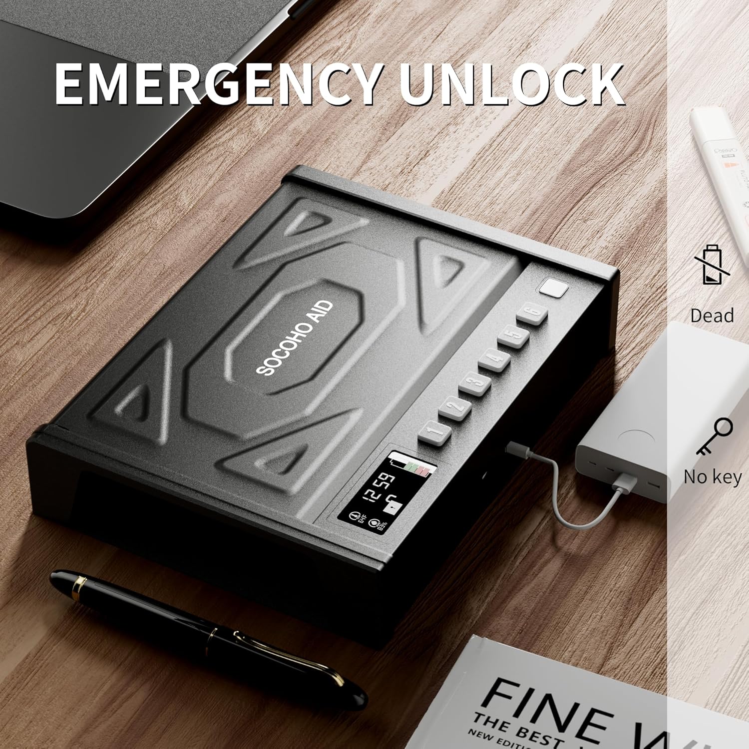 Gun Safe, Biometric Gun Safe For Pistols, Fingerprint Handgun Safe Quick Access Pistols Safe with LCD of Battery, Temp, Humidity and Time, 3-Ways Unlock Gun Lock Box for Two Handguns, Nightstand, Car