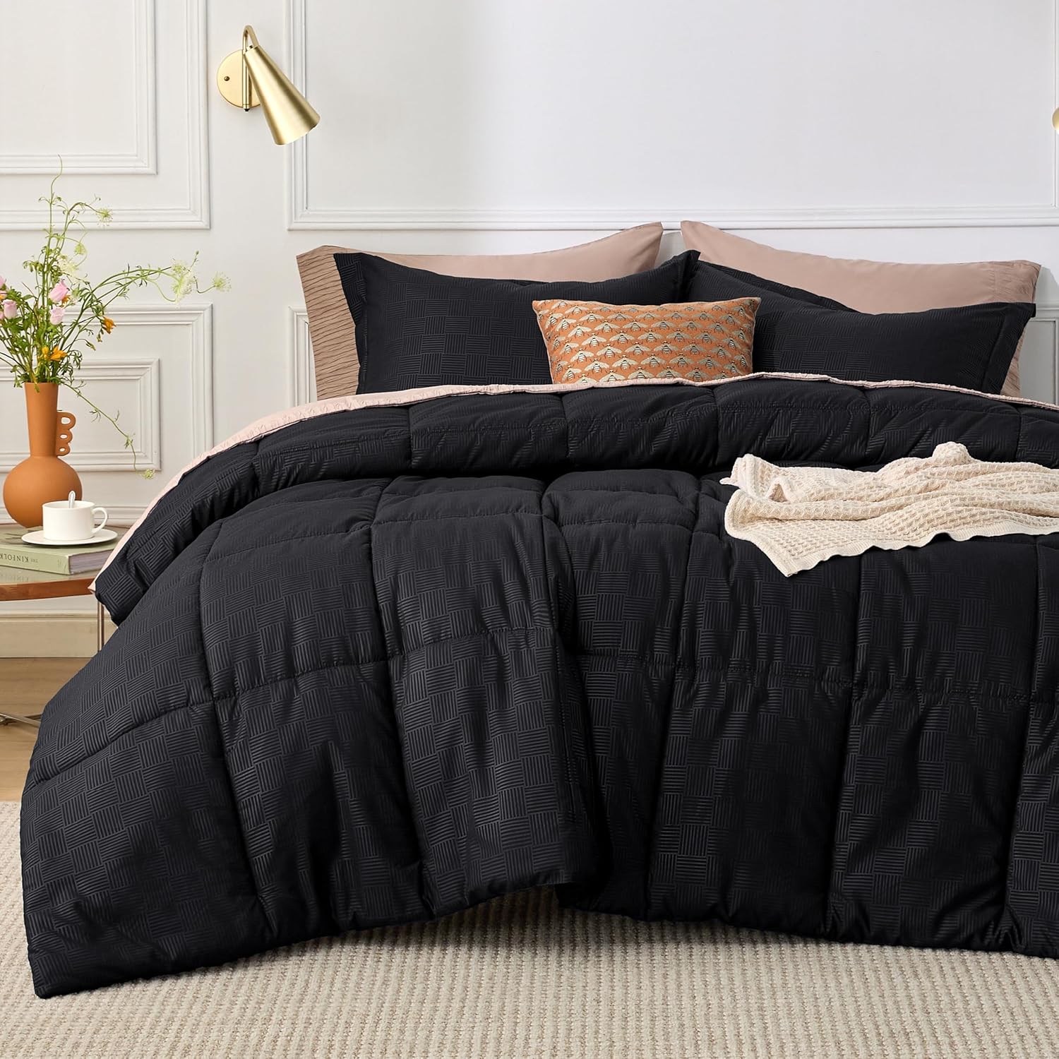 Bedsure Black King Comforter Set Black Basket Weave