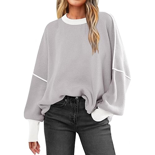 ANRABESS Womens Oversized Sweaters Fall 2024 Fashion Crewneck Batwing Long Sleeve Side Slit Knit Pullover Sweater Tops