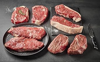 Bar-W Beef Steak Delivery Box | 8 Premium 10 oz Steaks | Dry Aged Ribeye, New York Strip, Sirloin and Tenderloin Steak | Butcher Direct Variety Meat Pack | USA Farm Raised