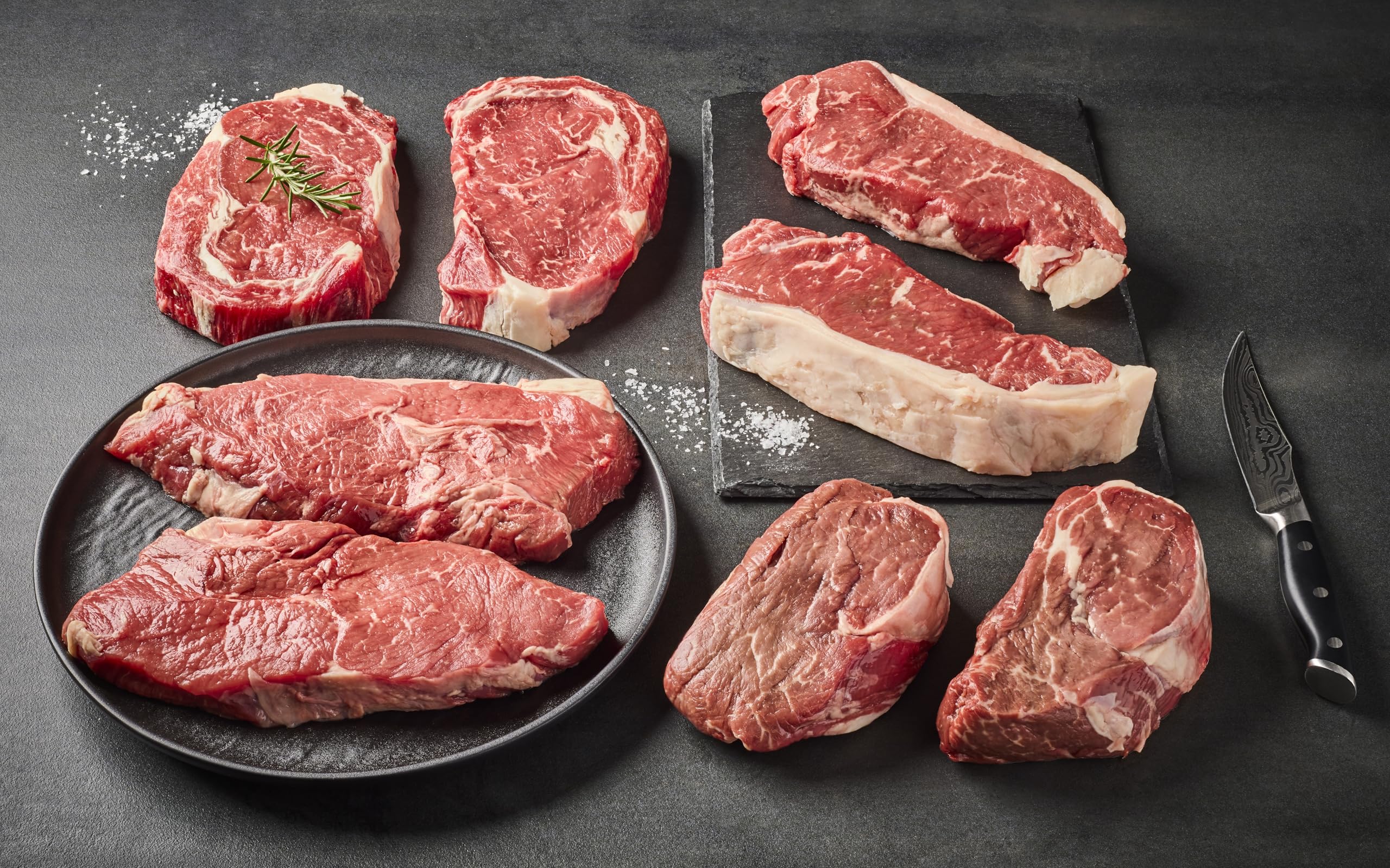 Bar-W Beef Steak Delivery Box | 8 Premium 10 oz Steaks | Dry Aged Ribeye, New York Strip, Sirloin and Tenderloin Steak | Butcher Direct Variety Meat Pack | USA Farm Raised